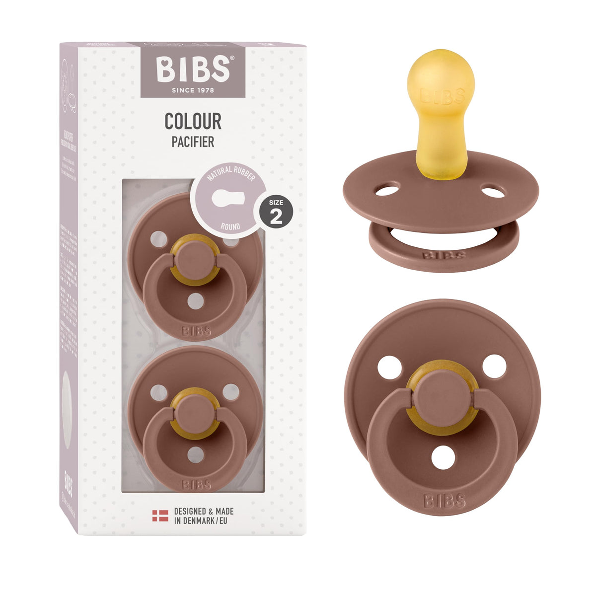 BIBS Pacifiers Colour Collection | Natural Rubber Baby Pacifier | Set of 2 BPA-Free Soothers | Made in Denmark | 0+ Months (Pack of 2) | Blush/Ivory