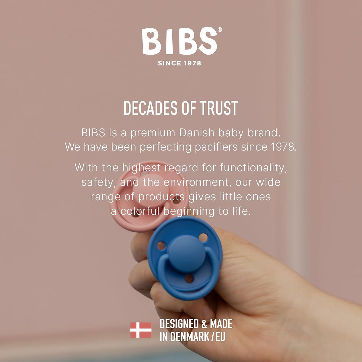BIBS Pacifiers - De Lux Collection | BPA-Free Baby Pacifier | Made in Denmark | Set of 2 Ivory/Blush Color Premium Soothers | Size 6-18 Months
