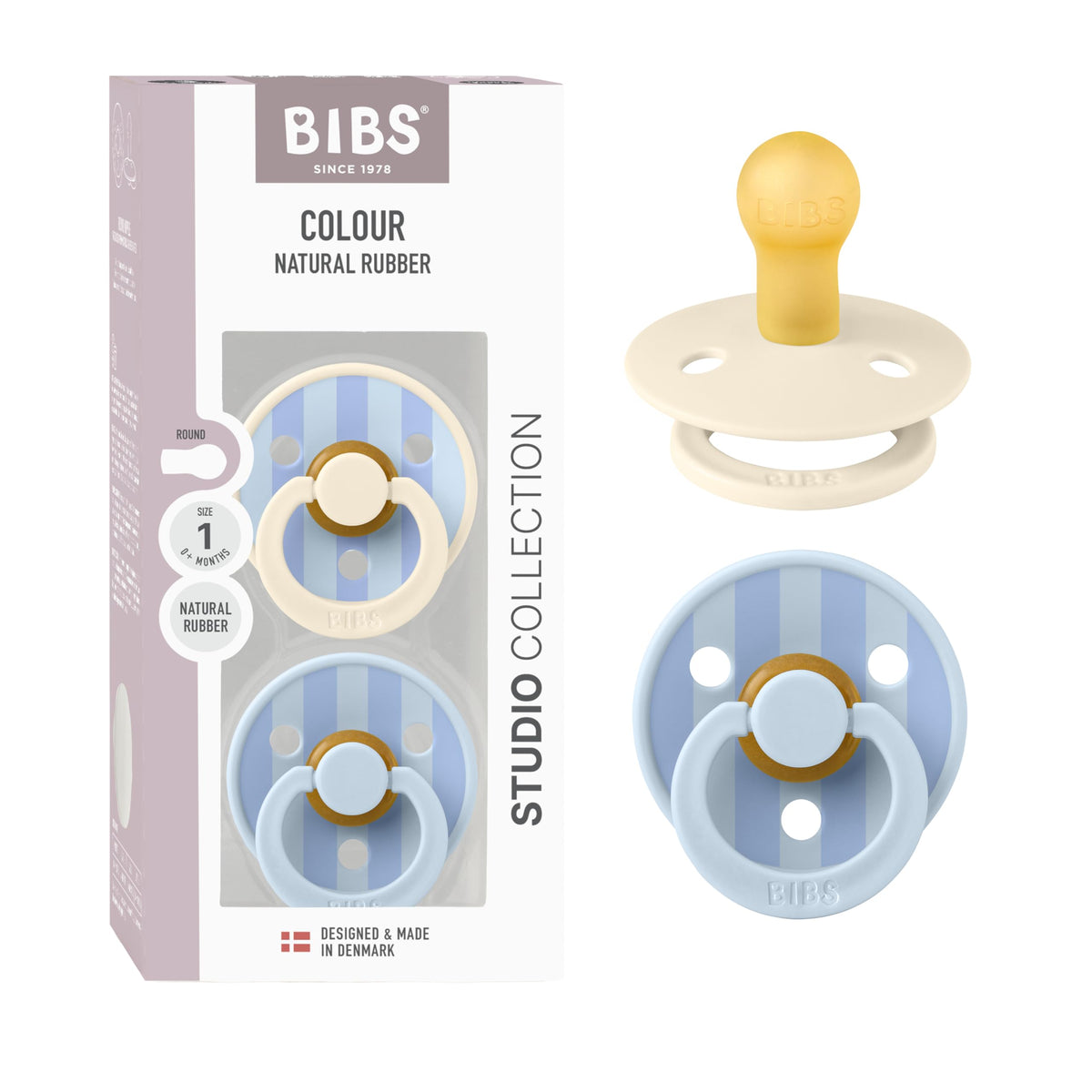 BIBS Colour Pacifier, 6-18 Months, 2-Pack, Round, Block Baby Pink Coral