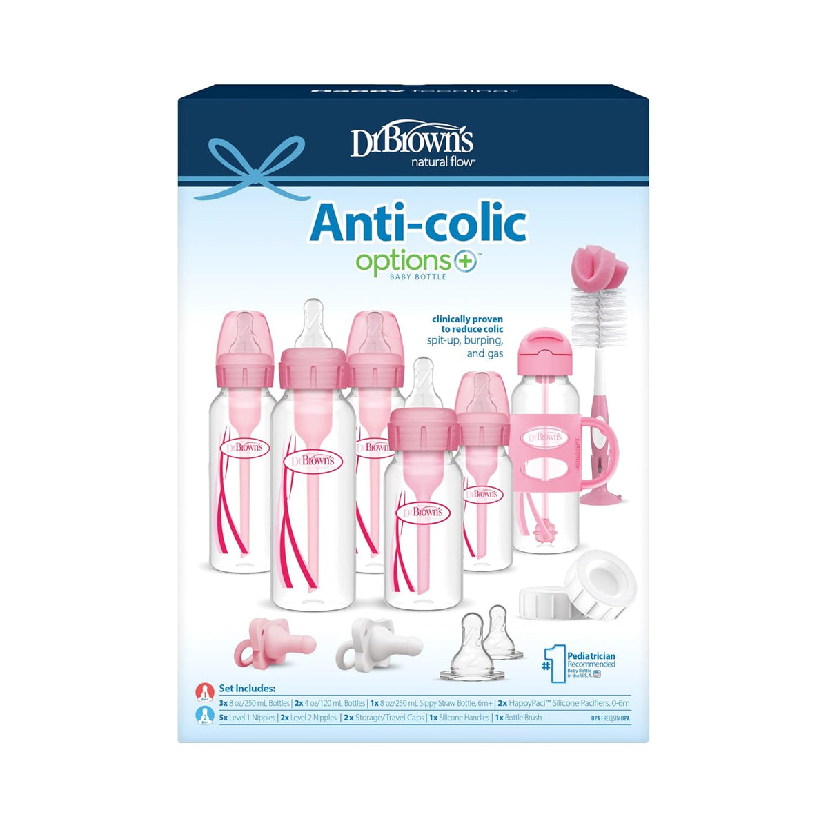 Dr. Brown's Anti-Colic Options+ Narrow and Sippy Straw Bottle Gift Set, 0m+