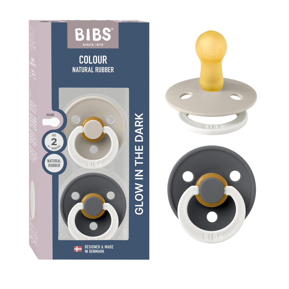 BIBS Pacifiers Colour Collection | Natural Rubber Baby Pacifier | Set of 2 BPA-Free Soothers | Made in Denmark | 0+ Months (Pack of 2) | Blush/Ivory