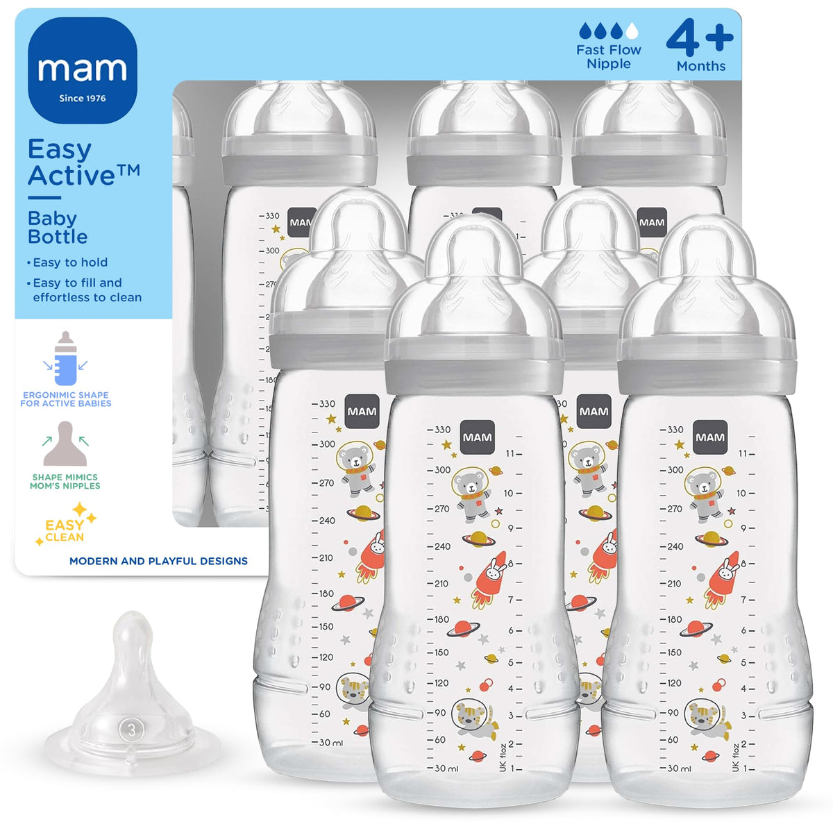 MAM 11oz Natural Flow Active Anti-Colic Baby Bottle, 4+ Mths, 2 Pack