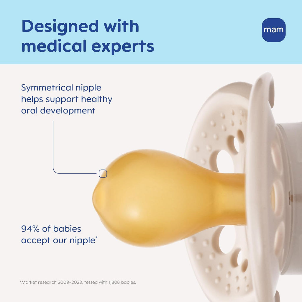 MAM Original Matte Baby Pacifier 6-16 Mths, Natural Latex Nipple, 2 Pk
