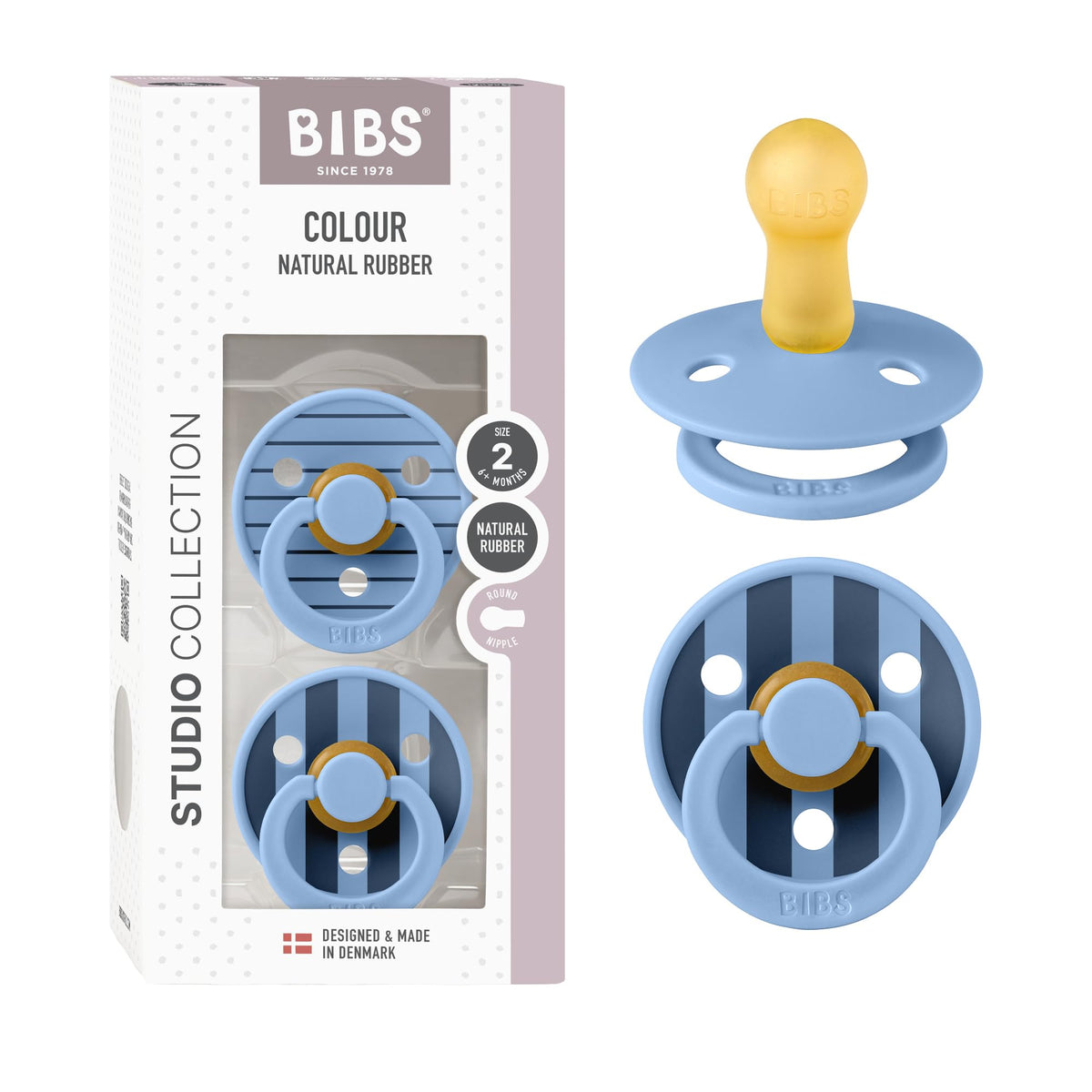 BIBS Colour Pacifier, 6-18 Months, 2-Pack, Round, Block Baby Pink Coral