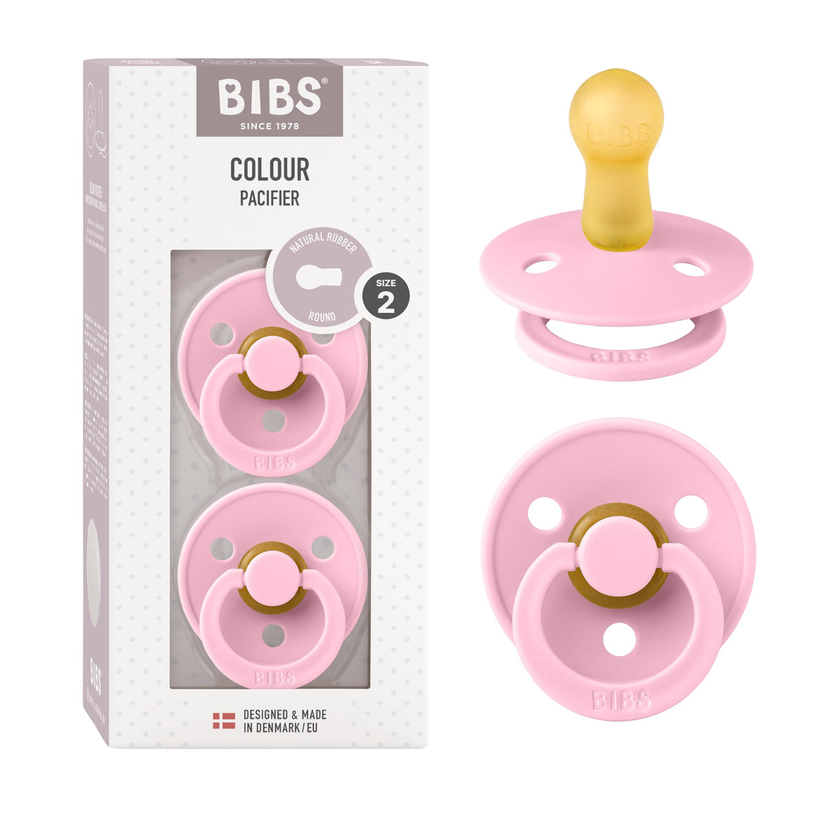 BIBS Pacifiers Colour Collection | Natural Rubber Baby Pacifier | Set of 2 BPA-Free Soothers | Made in Denmark | 0+ Months (Pack of 2) | Blush/Ivory