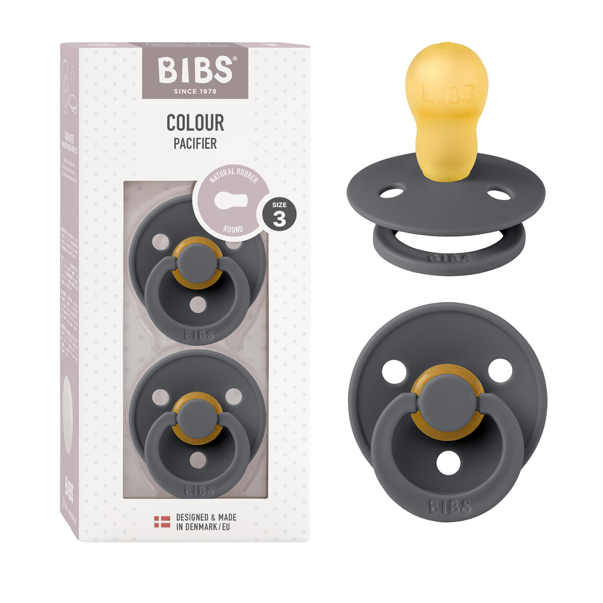 BIBS Pacifiers Colour Collection | Natural Rubber Baby Pacifier | Set of 2 BPA-Free Soothers | Made in Denmark | 0+ Months (Pack of 2) | Blush/Ivory