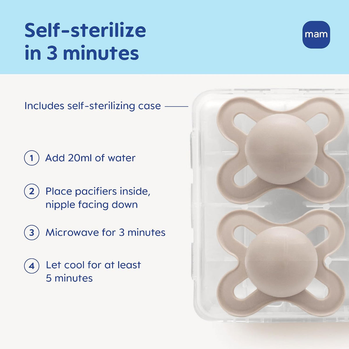 MAM Original Start Baby Pacifiers 0-3 Mths Skin Soft Silicone, 2 Pack