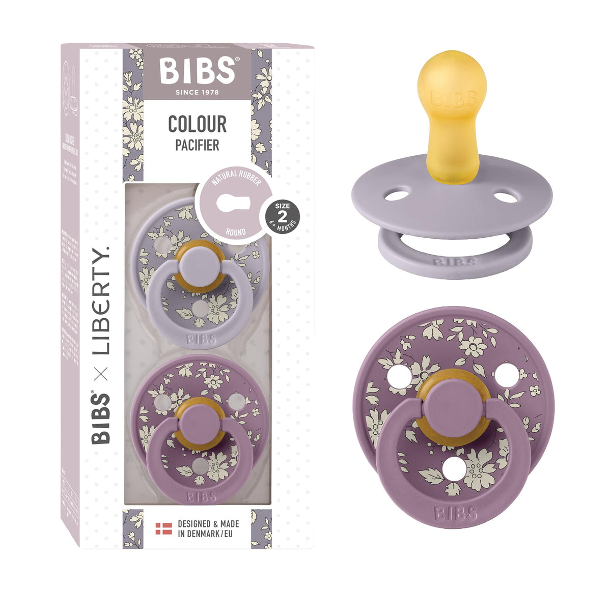 BIBS x Liberty Colour Pacifier, 0-6 Months, 2-Pack, Round, Capel Dusty Blue