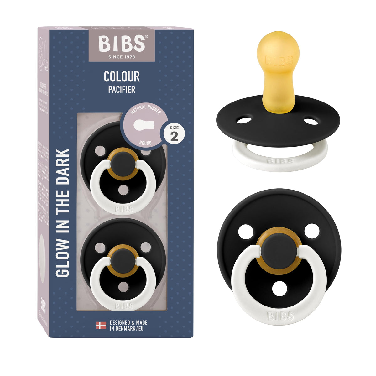 BIBS Pacifiers Colour Collection | Natural Rubber Baby Pacifier | Set of 2 BPA-Free Soothers | Made in Denmark | 0+ Months (Pack of 2) | Blush/Ivory