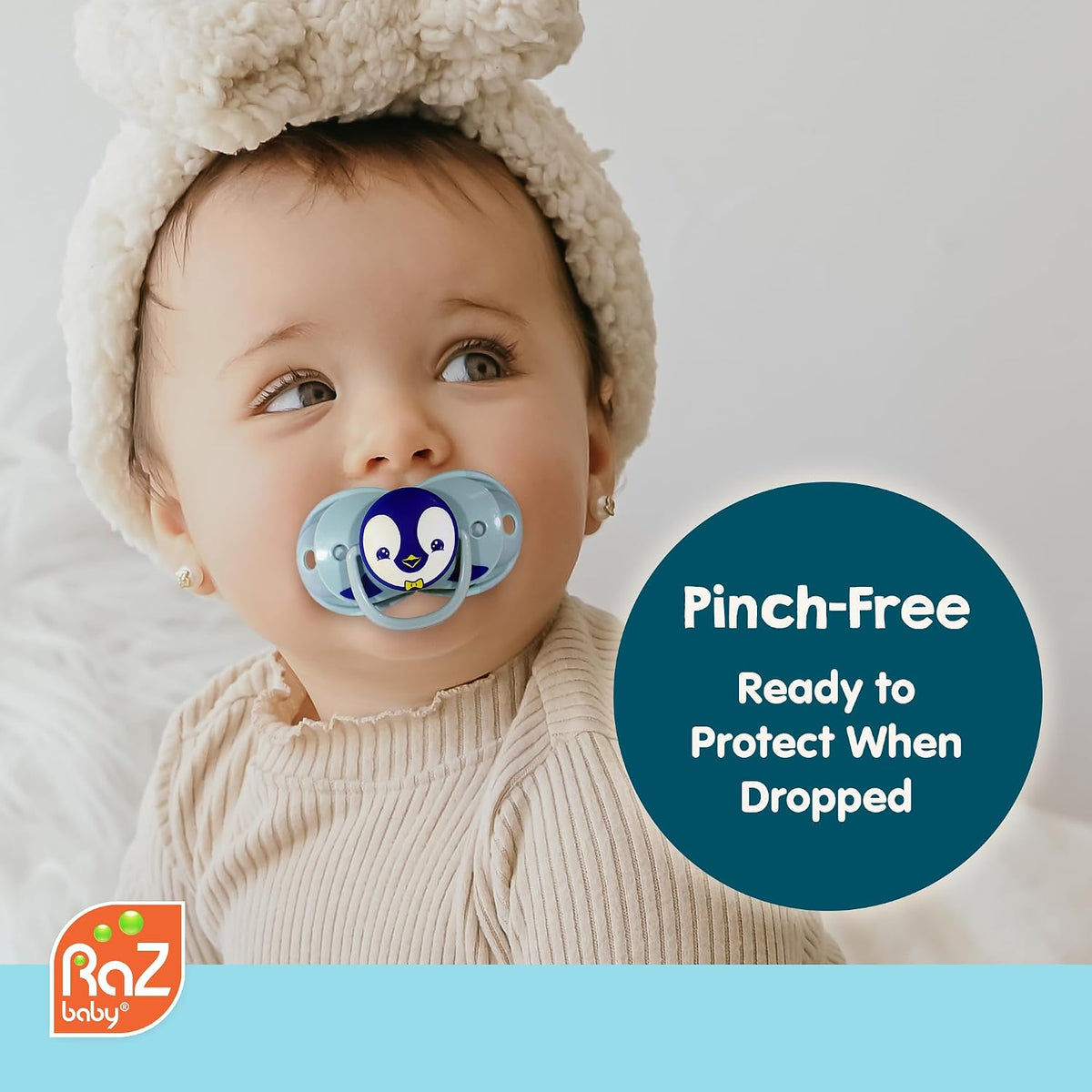 RaZbaby Keep-It-Kleen Baby Pacifier 2-Pack Closes When Dropped - BPA-Free Silicone Orthodontic Nipple, Ideal for Travel, Nipple Stays Clean, 0-36 Months - Grey/Blue
