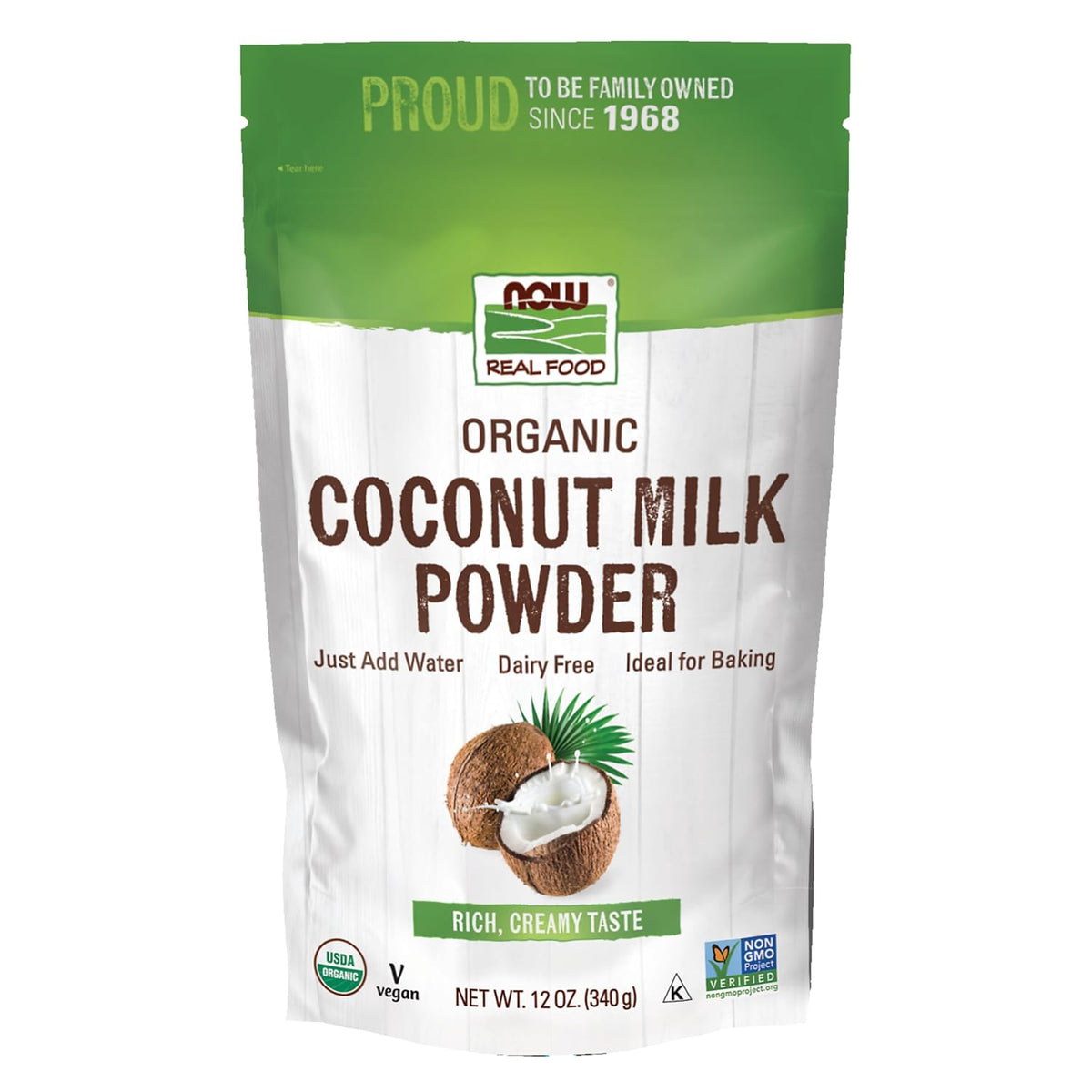 NOW Foods, Organic Coconut Milk Powder, Dairy Free/ Vegan, Just Add Water, 12-Ounce
