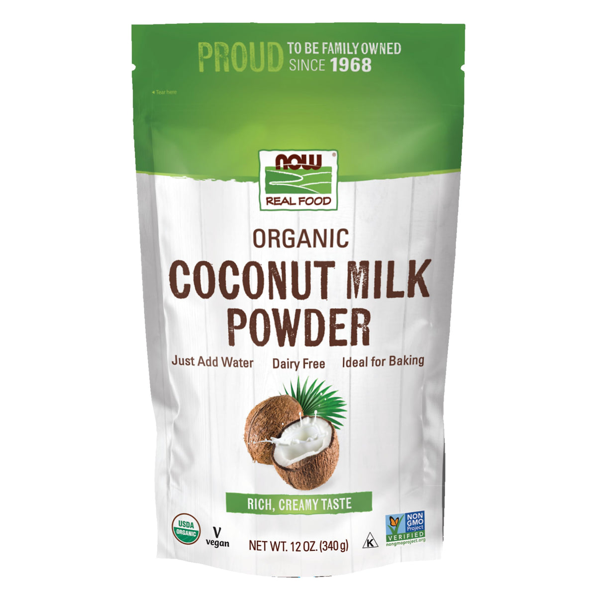 NOW Foods, Organic Coconut Milk Powder, Dairy Free/ Vegan, Just Add Water, 12-Ounce