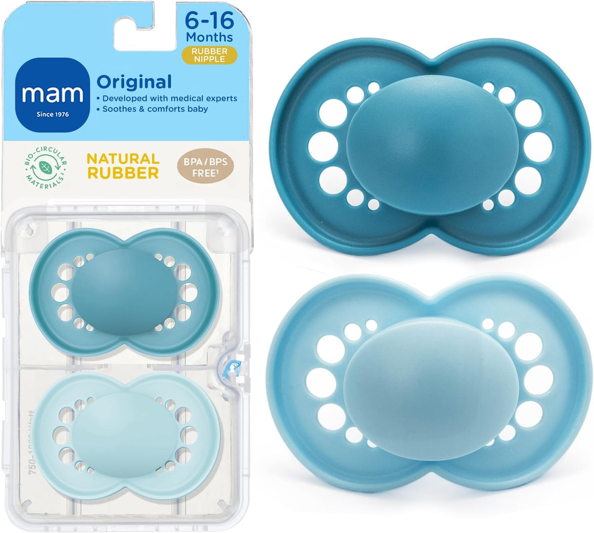 MAM Original Matte Baby Pacifier 6-16 Mths, Natural Latex Nipple, 2 Pk