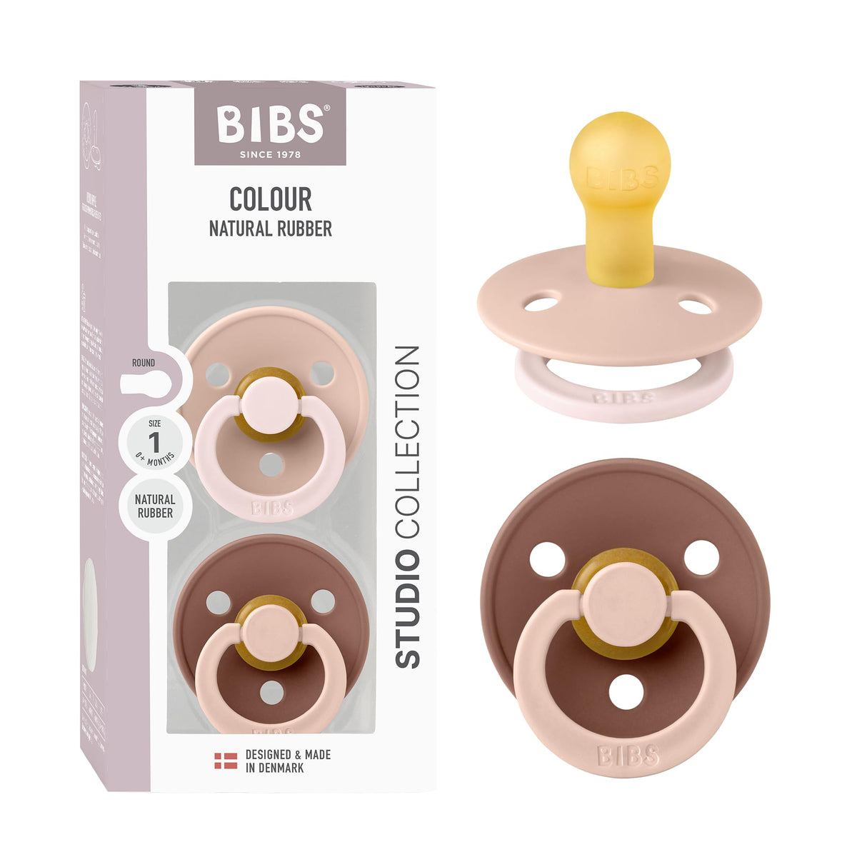 BIBS Colour Fusion Pacifier, 6-18 Months, 2-Pack, Round, Baby Blue/Petrol