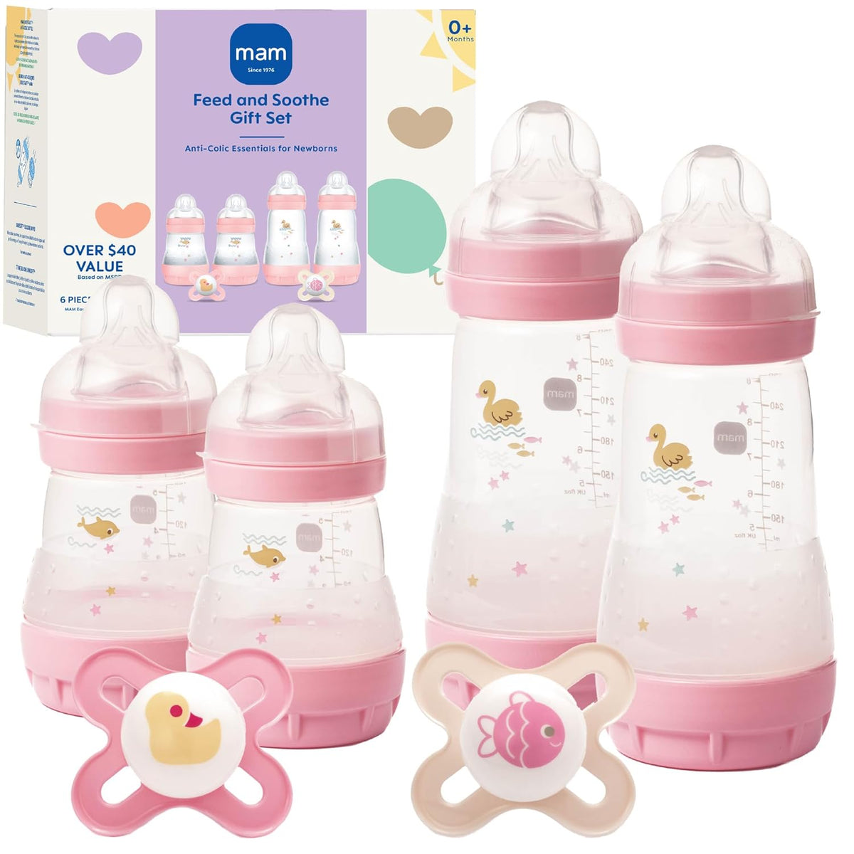 MAM Easy Start Anti-Colic+ Baby Bottle & Pacifier Starter Set 0+Months 6 Pk