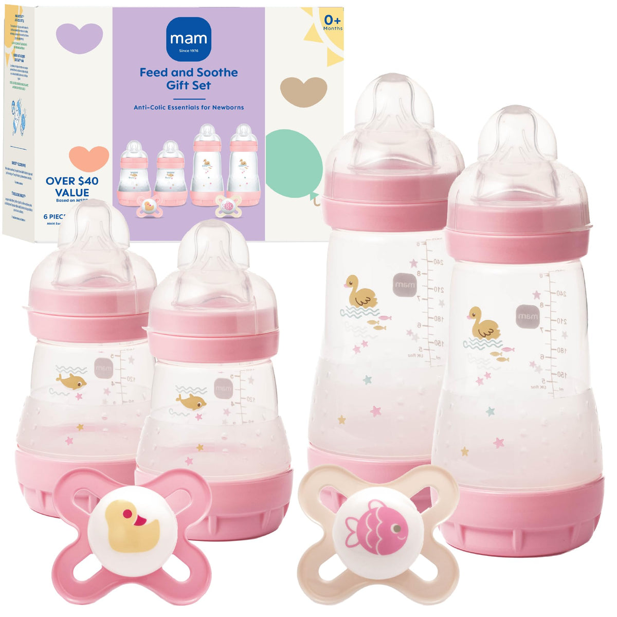 MAM Easy Start Anti-Colic+ Baby Bottle & Pacifier Starter Set 0+Months 6 Pk