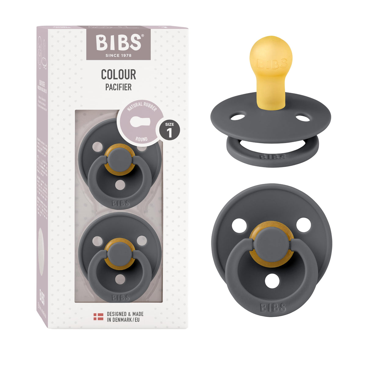 BIBS Pacifiers Colour Collection | Natural Rubber Baby Pacifier | Set of 2 BPA-Free Soothers | Made in Denmark | 0+ Months (Pack of 2) | Blush/Ivory