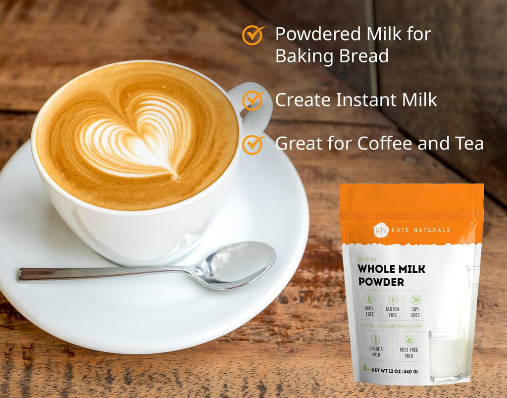Kate Naturals Dry Whole Milk Powder for Baking, Coffee & Milkshakes (12oz)