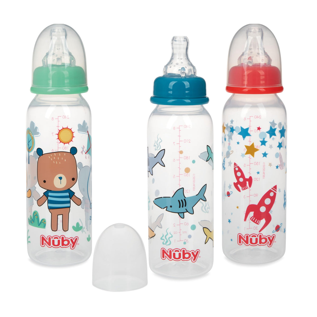 Nuby Printed Non-Drip 8 oz Bottle - 3 Pack