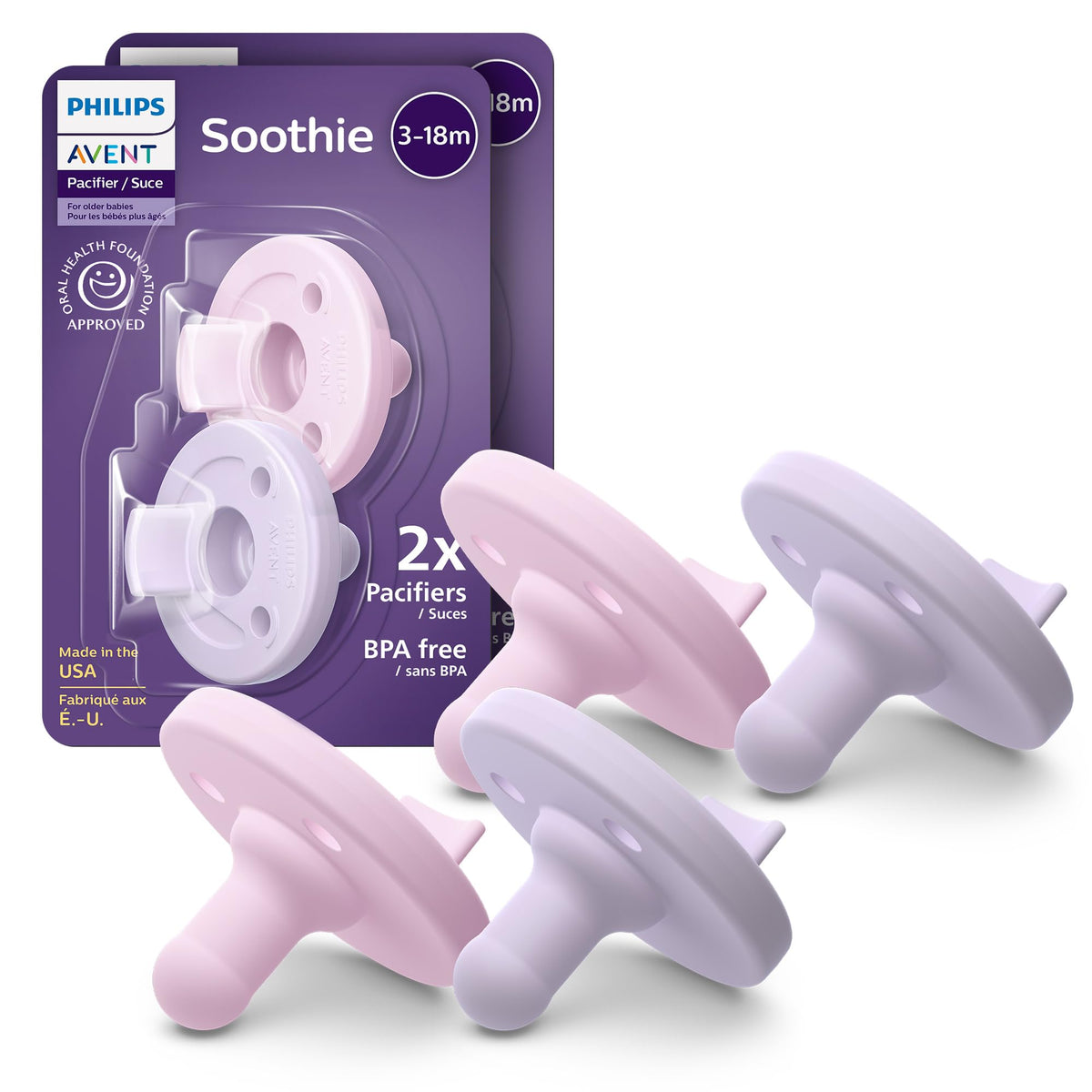Philips Avent Soothie Baby Pacifier for 3-18 Months, BPA-Free, 4-Pack