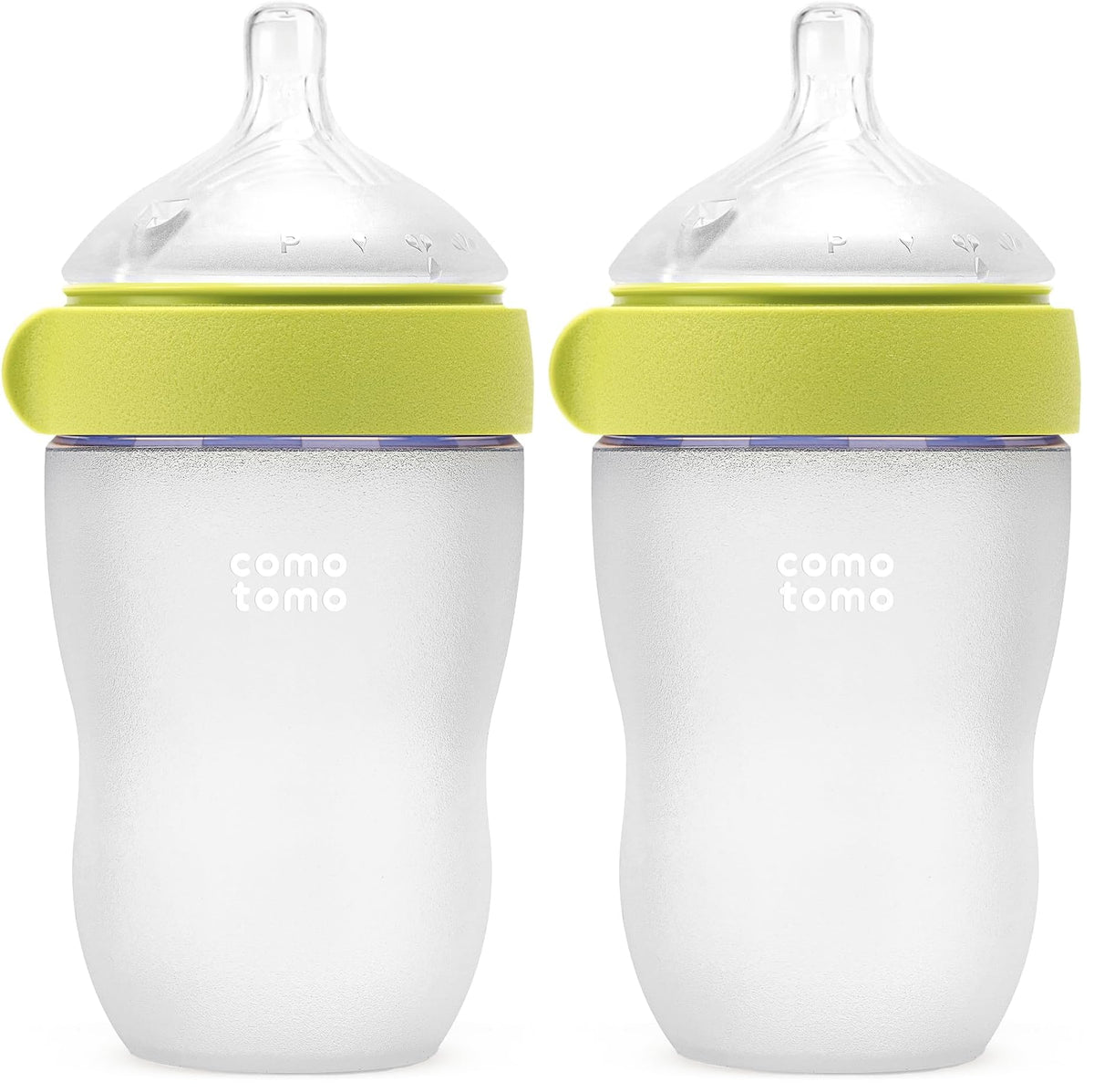 Comotomo Silicone Baby Bottle Gen 2 – 2026 Release (8oz) – Soft, Wide-Neck Bottle for Comfortable Feeding with Dual Anti Colic Vents (Includes Medium Flow Nipples), Green (Double Pack)