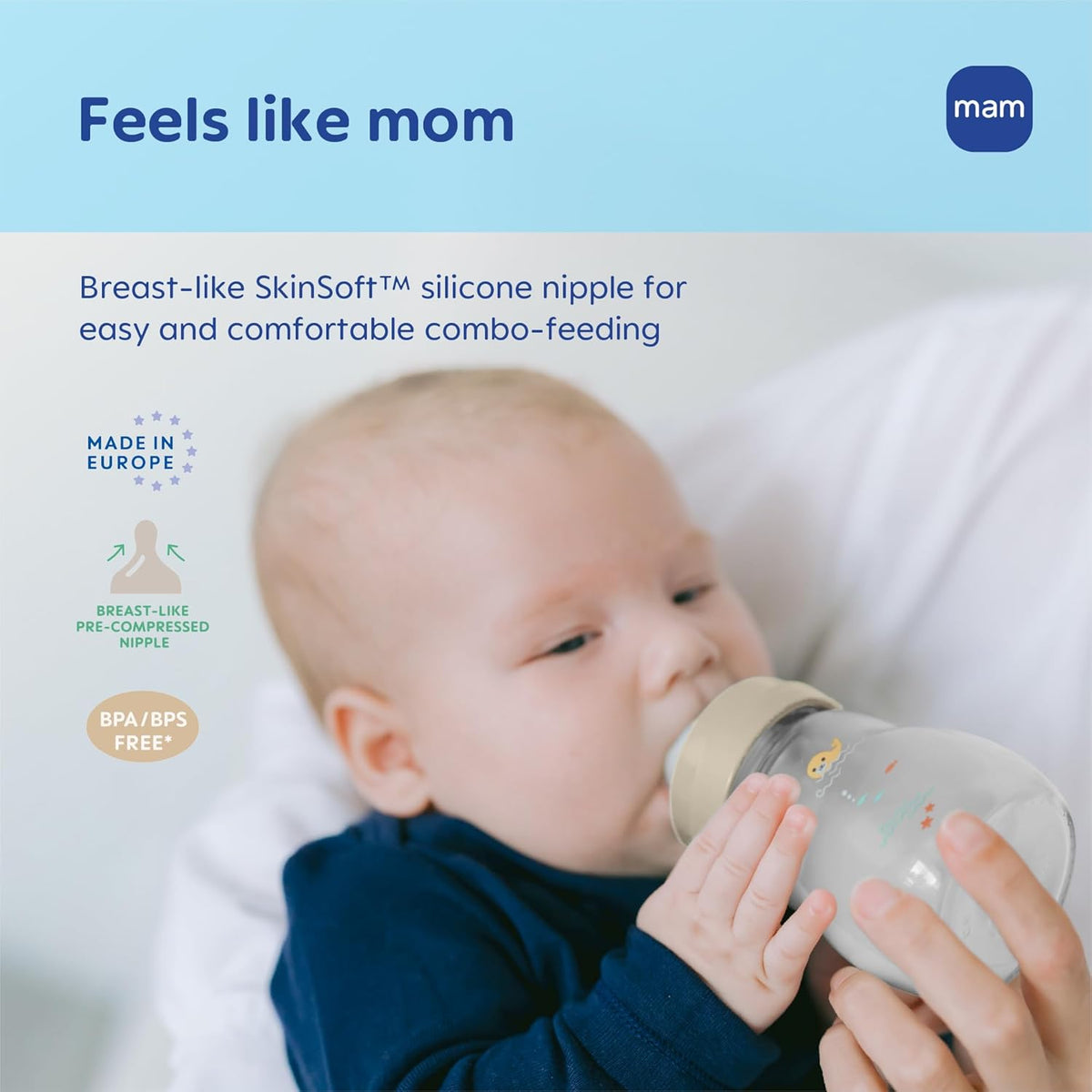 MAM 6oz Pure Glass Feel Good Anti-Colic 0+ Months Baby Bottle, 3 Pack, Boy