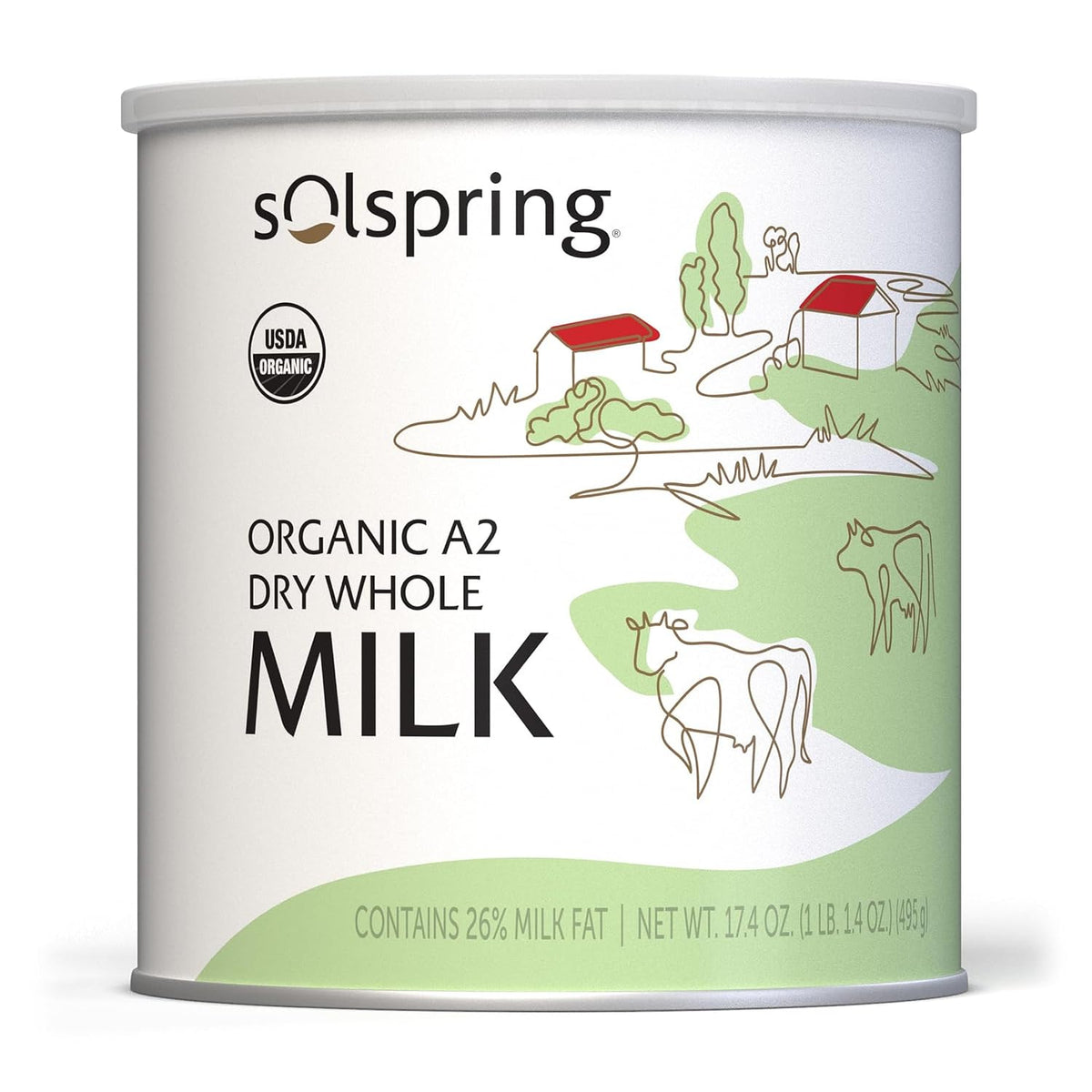 Solspring Organic A2 Dry Whole Milk, 17.4 oz (15 Servings)