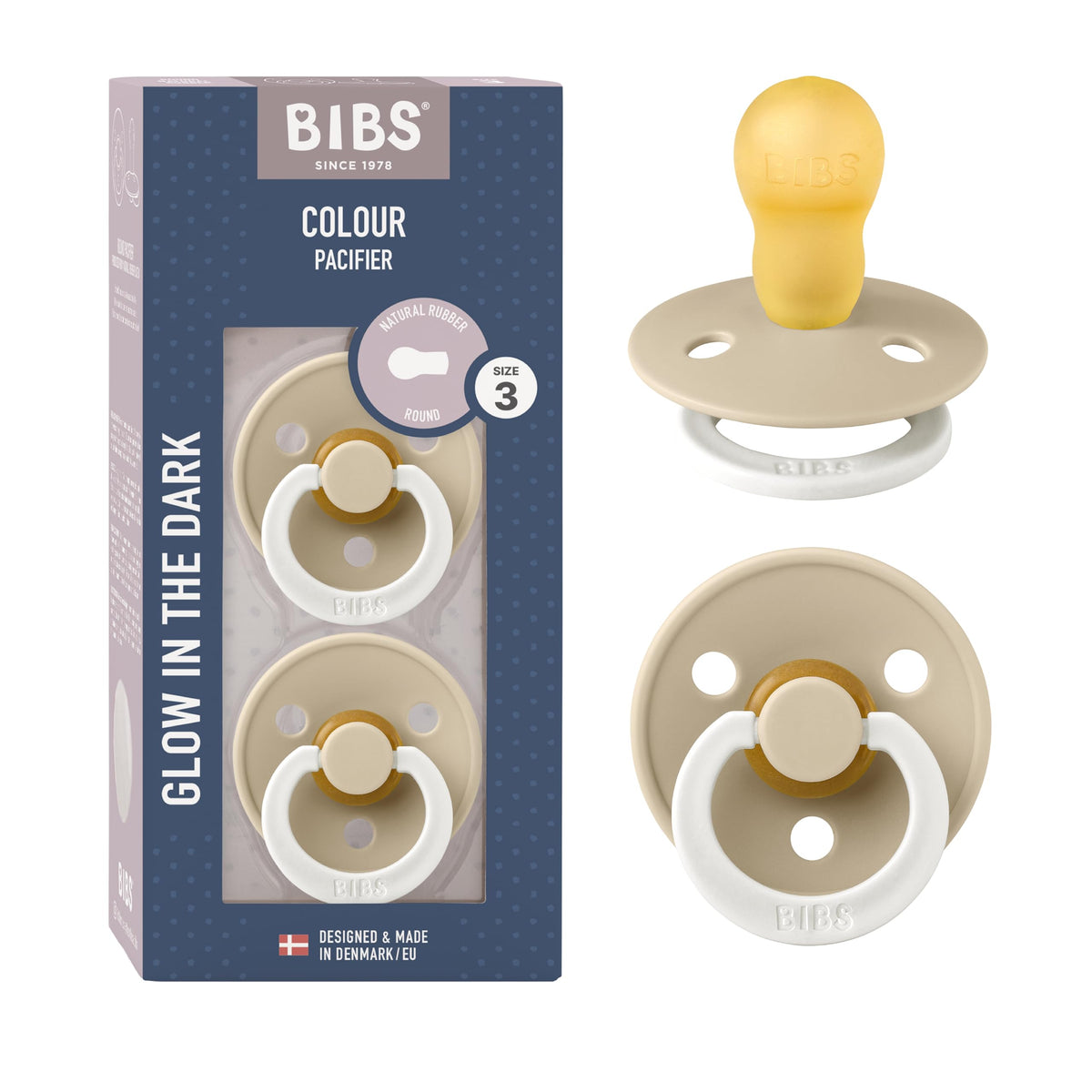 BIBS Pacifiers Colour Collection | Natural Rubber Baby Pacifier | Set of 2 BPA-Free Soothers | Made in Denmark | 0+ Months (Pack of 2) | Blush/Ivory