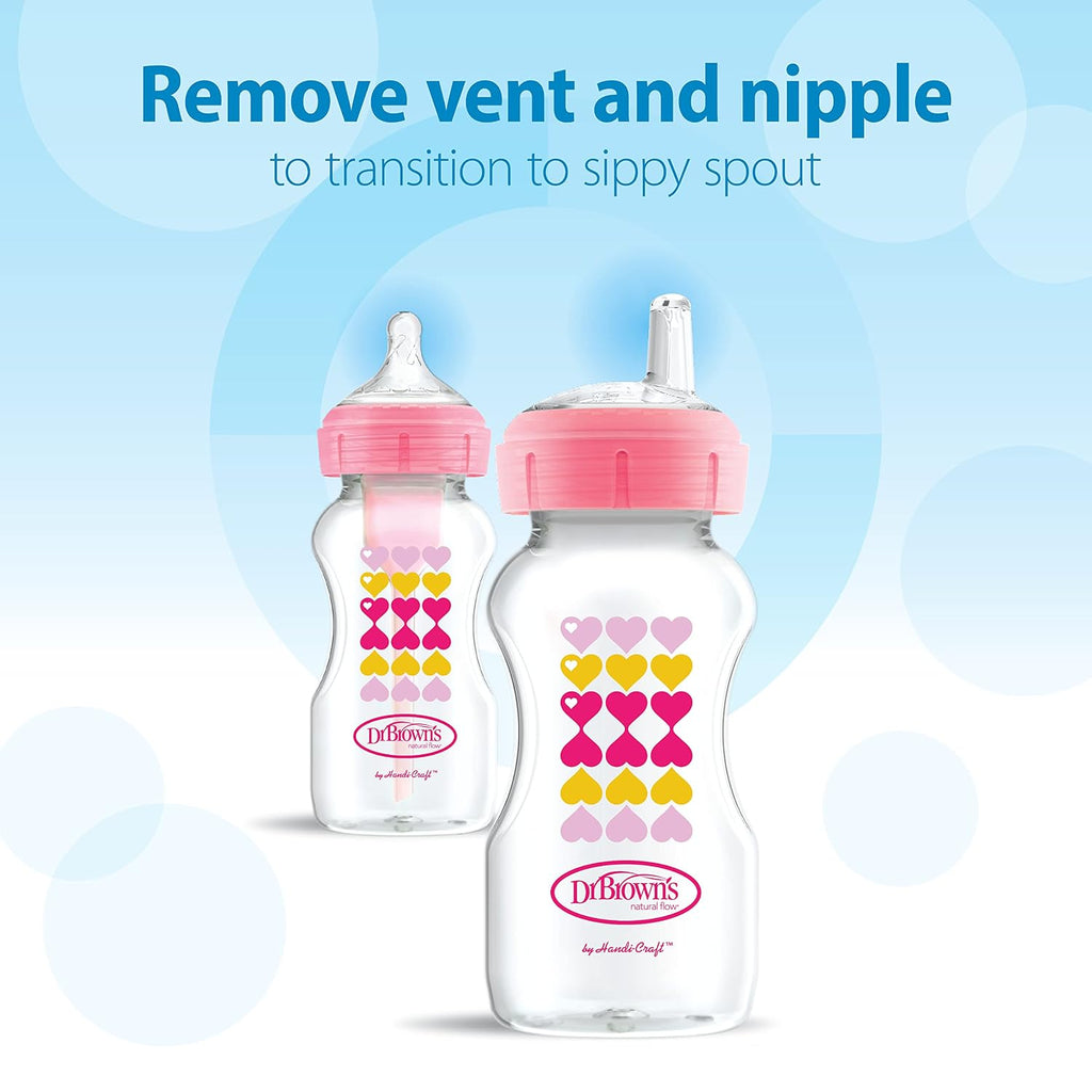 Dr. Brown's Wide-Neck Sippy Bottle Starter Kit, Pink, 6m+, 2-Pack