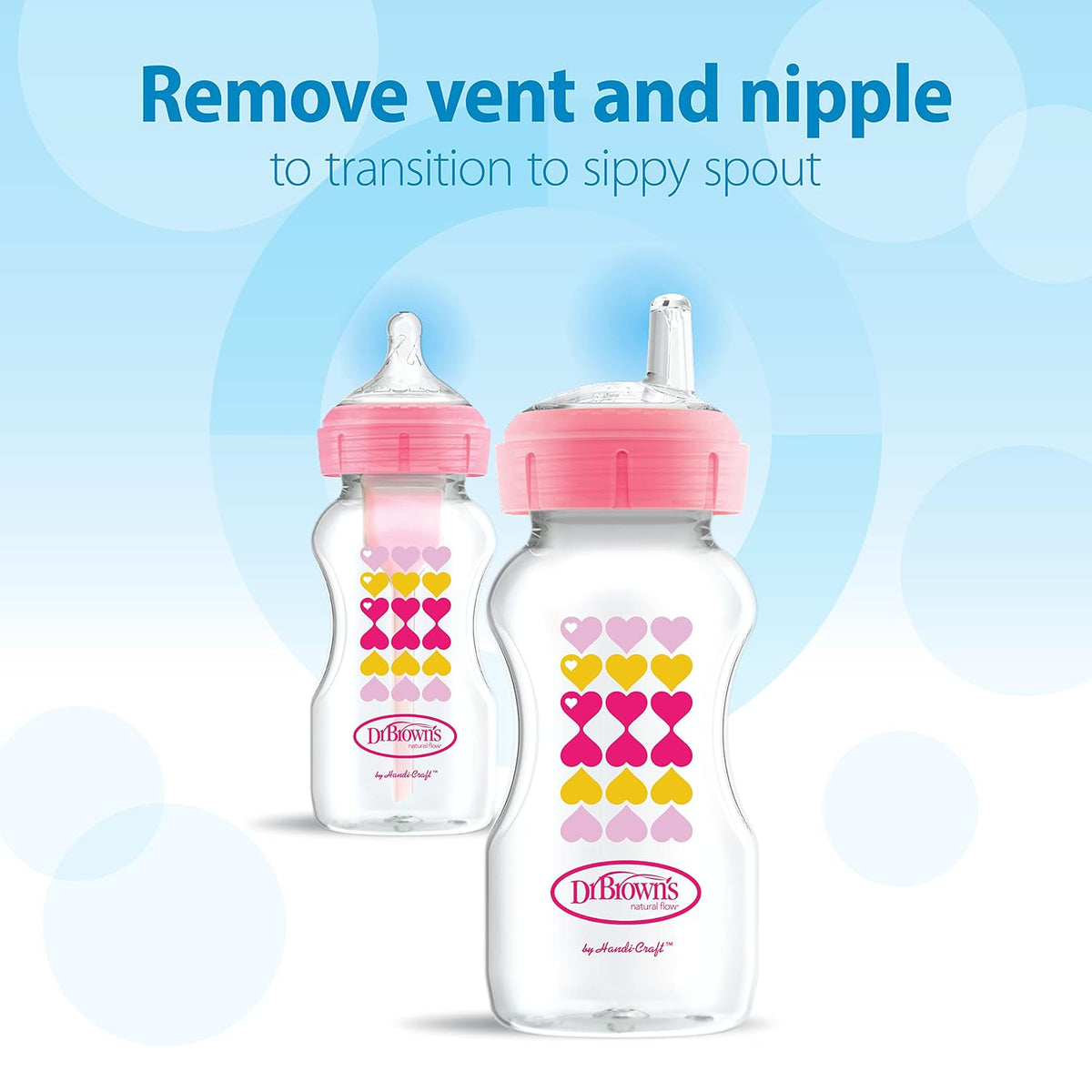 Dr. Brown's Wide-Neck Sippy Bottle Starter Kit, Pink, 6m+, 2-Pack