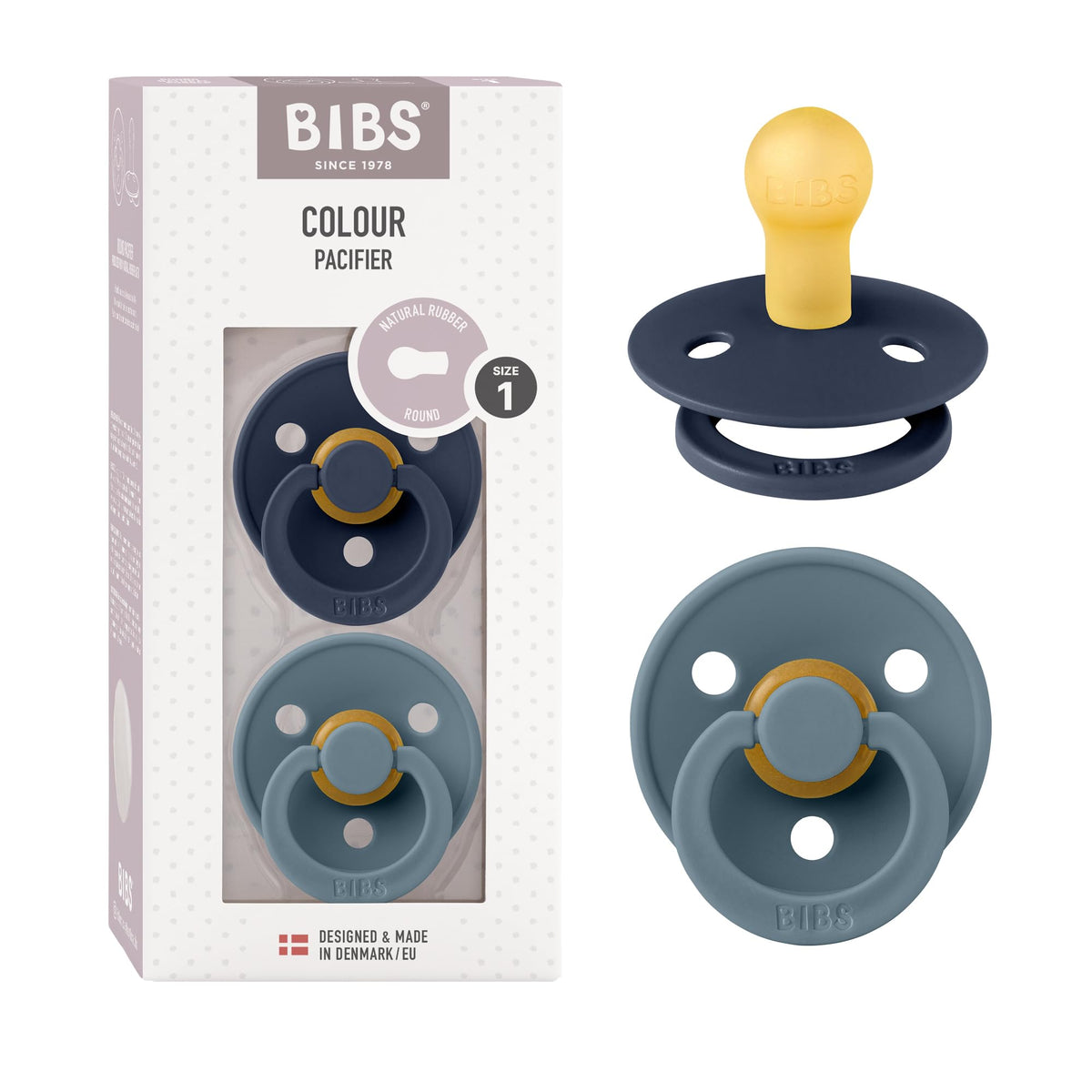 BIBS Pacifiers Colour Collection | Natural Rubber Baby Pacifier | Round Nipple | Set of 2 BPA-Free Soothers | Made in Denmark | 0+ Months (Pack of 2) | Sage/Ivory