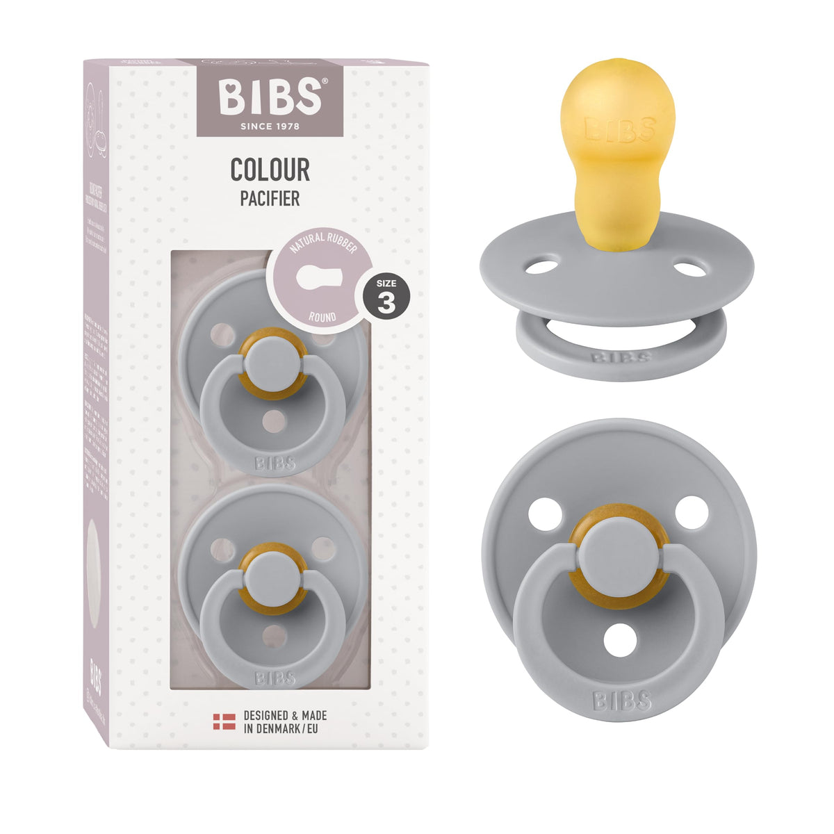 BIBS Pacifiers Colour Collection | Natural Rubber Baby Pacifier | Set of 2 BPA-Free Soothers | Made in Denmark | 0+ Months (Pack of 2) | Blush/Ivory