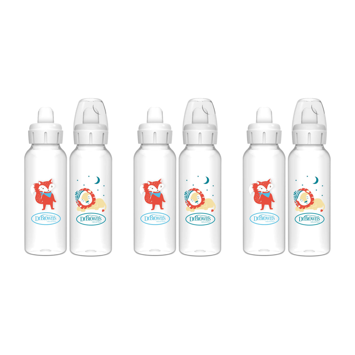 Dr. Brown's Narrow Sippy Spout Bottle, Fox & Lion, 8 oz, 2-Pack