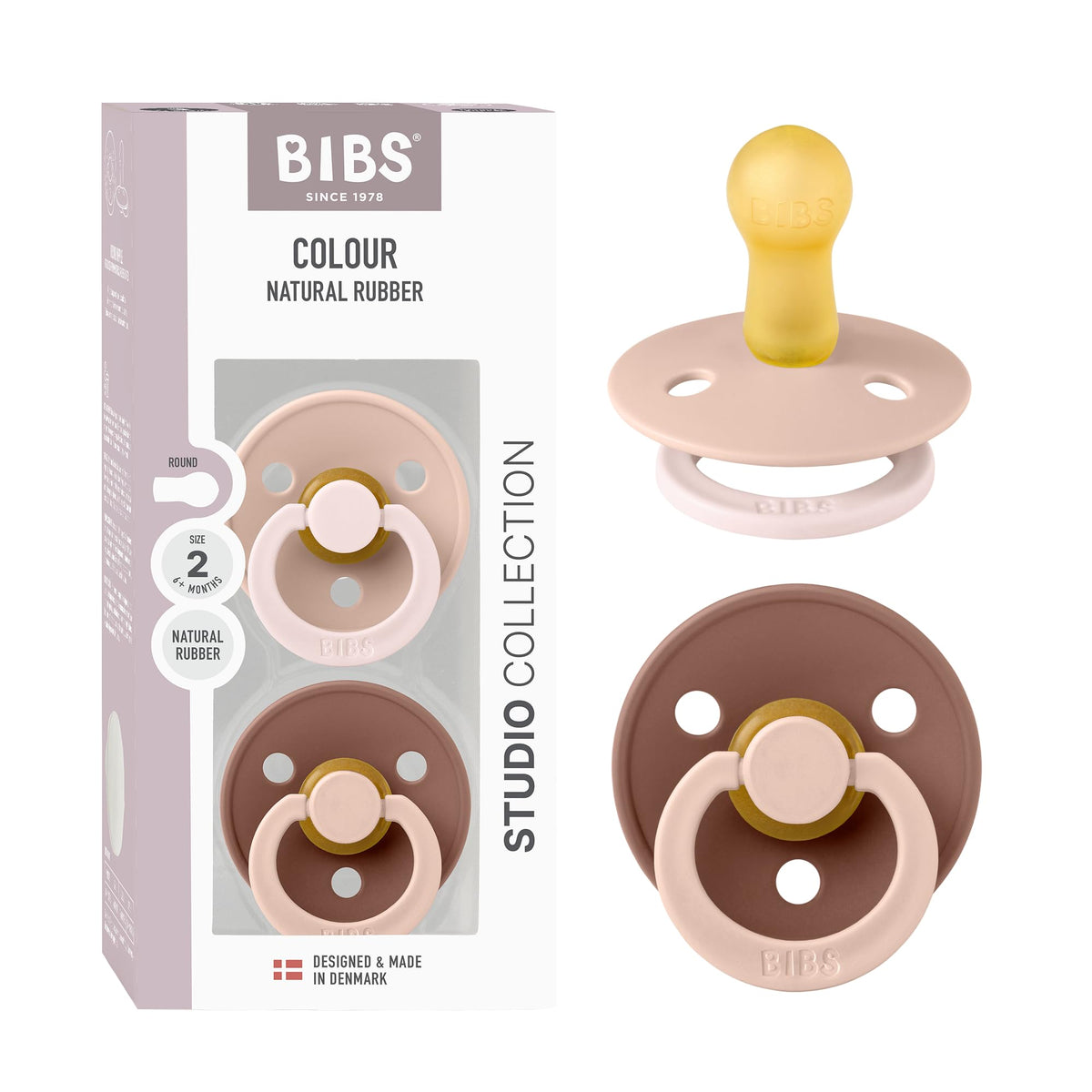 BIBS Colour Fusion Pacifier, 6-18 Months, 2-Pack, Round, Baby Blue/Petrol