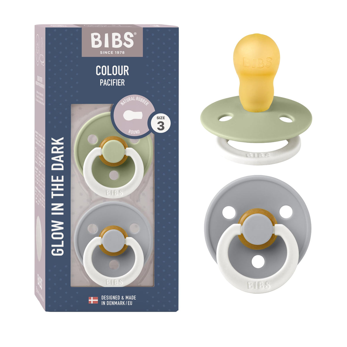 BIBS Pacifiers Colour Collection | Natural Rubber Baby Pacifier | Set of 2 BPA-Free Soothers | Made in Denmark | 0+ Months (Pack of 2) | Blush/Ivory