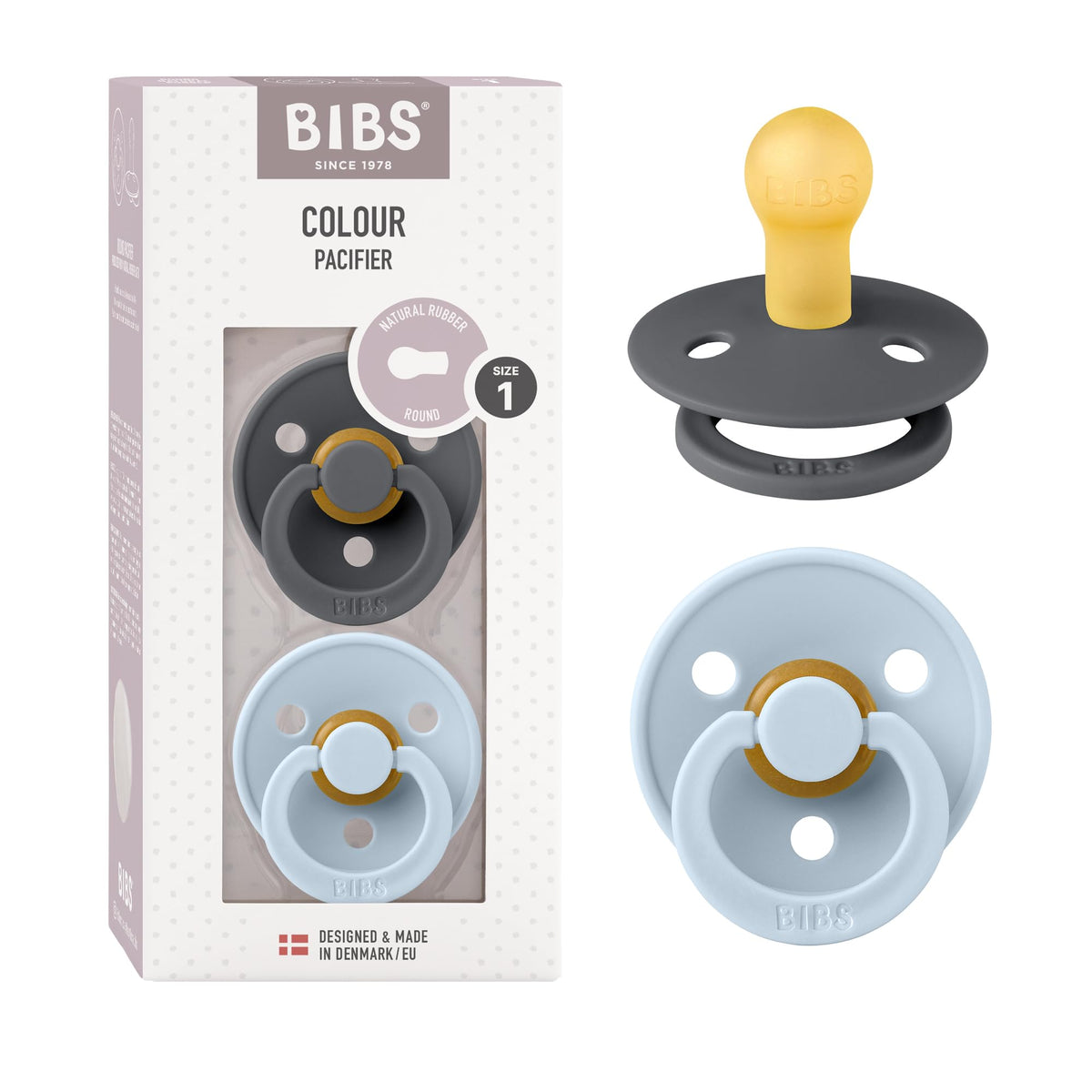 BIBS Pacifiers Colour Collection | Natural Rubber Baby Pacifier | Set of 2 BPA-Free Soothers | Made in Denmark | 0+ Months (Pack of 2) | Blush/Ivory