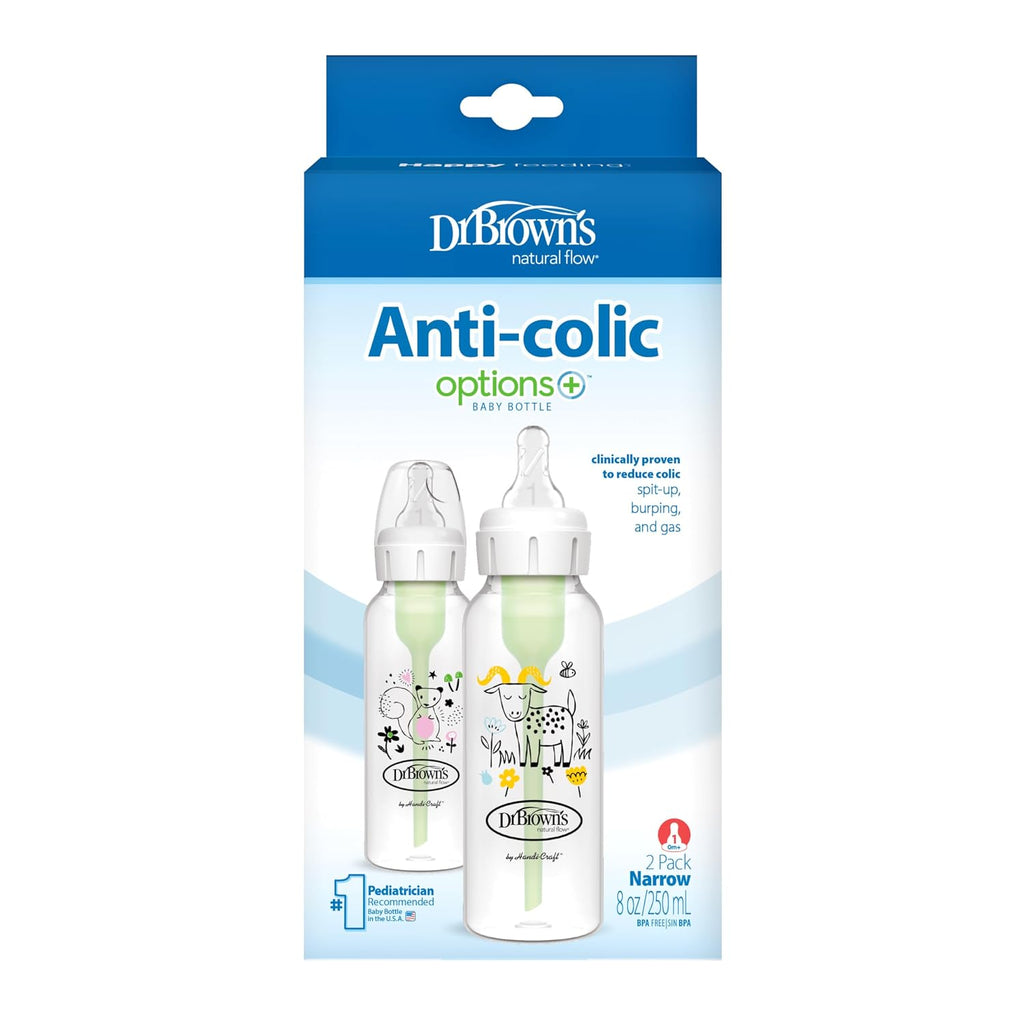 Dr. Brown's Anti-Colic Options+ Narrow Baby Bottle, Goat & Squirrel, 2-Pack