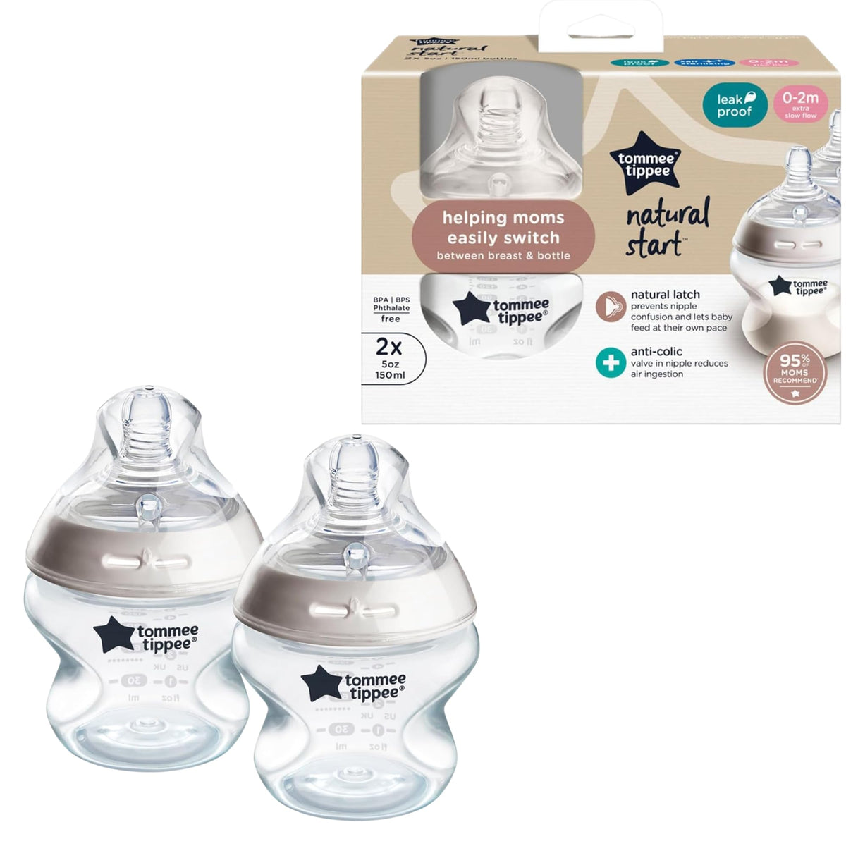 Tommee Tippee Natural Start Baby Bottles, Anti-Colic, 0m+, 5oz