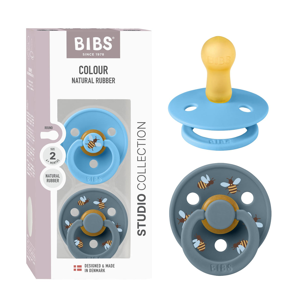 BIBS Colour Pacifier, 6-18 Months, 2-Pack, Round, Block Baby Pink Coral