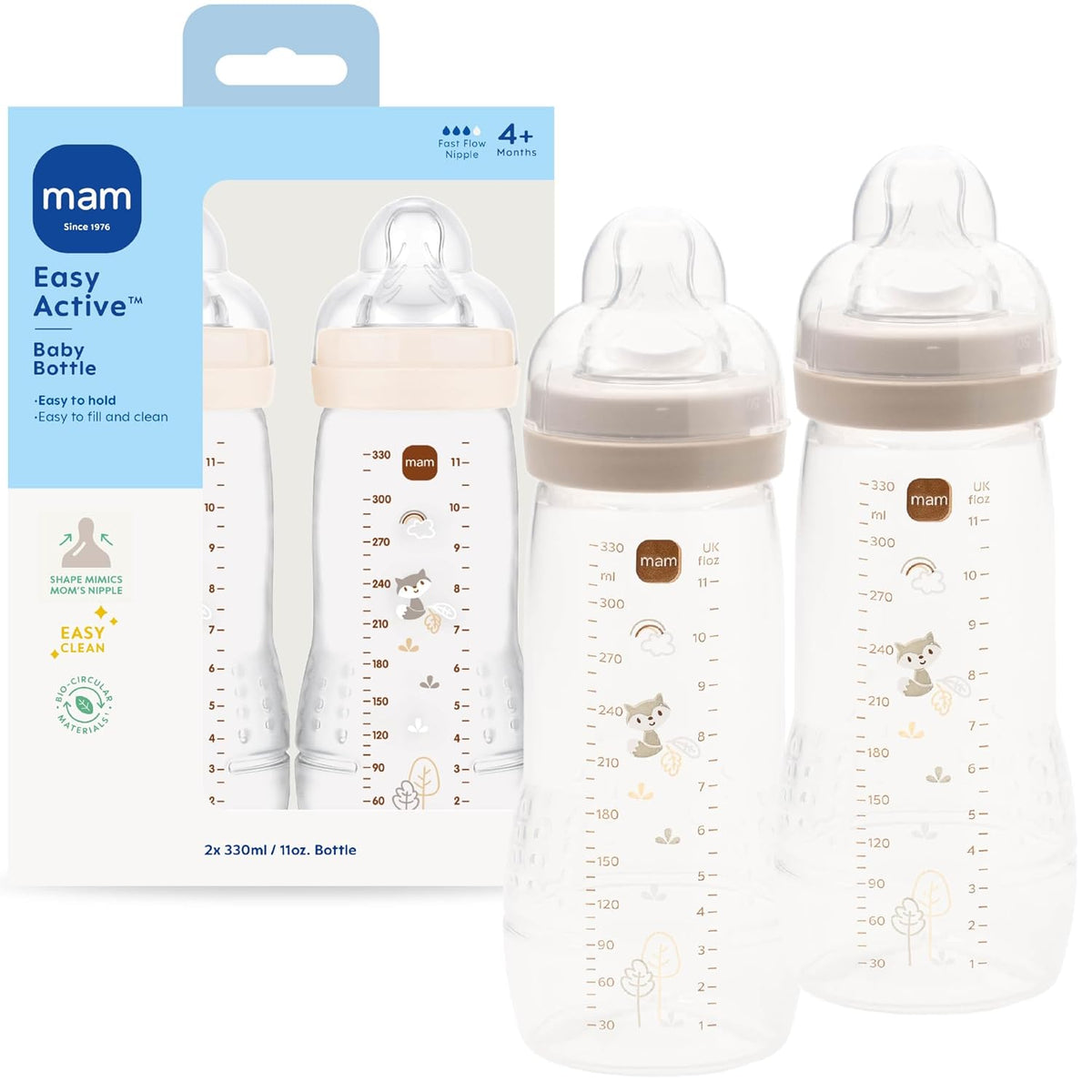 MAM 11oz Natural Flow Active Anti-Colic Baby Bottle, 4+ Mths, 2 Pack