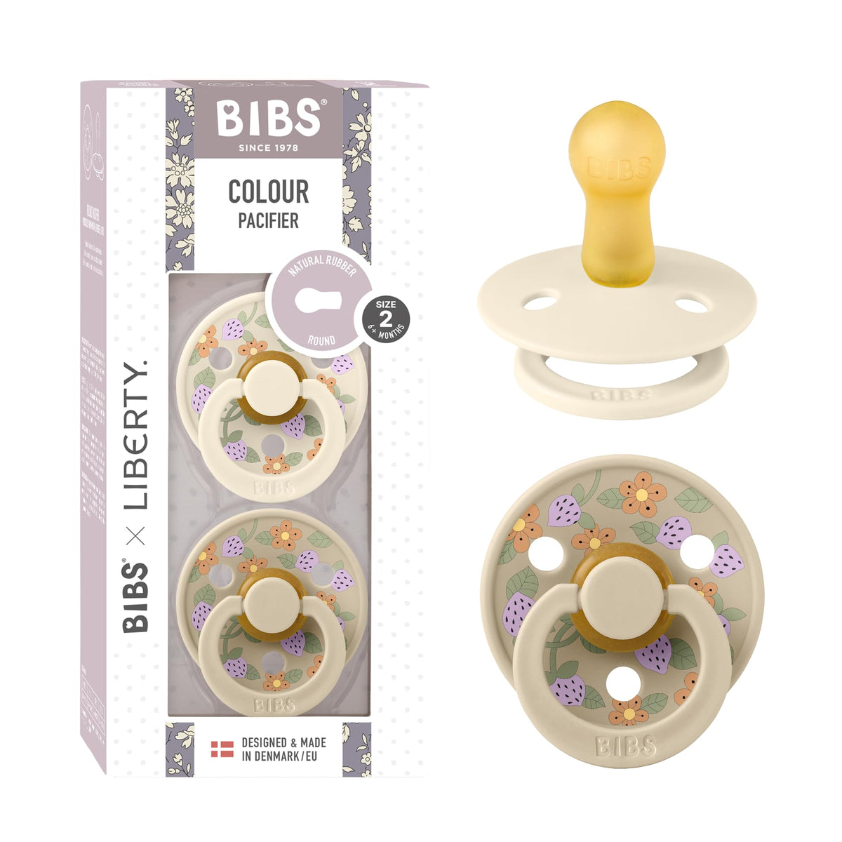BIBS x Liberty Colour Pacifier, 0-6 Months, 2-Pack, Round, Capel Dusty Blue