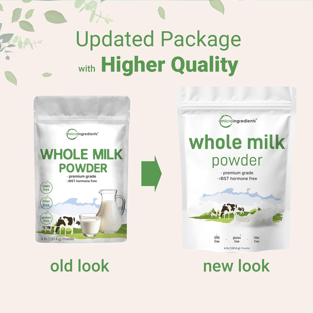 Micro Ingredients Whole Milk Powder, 4 lb | Pasture-Raised, rBST-Free | Pure & Rich in Protein | Ideal for Baking & Everyday Use | Non-GMO, Gluten-Free, Premium Grade