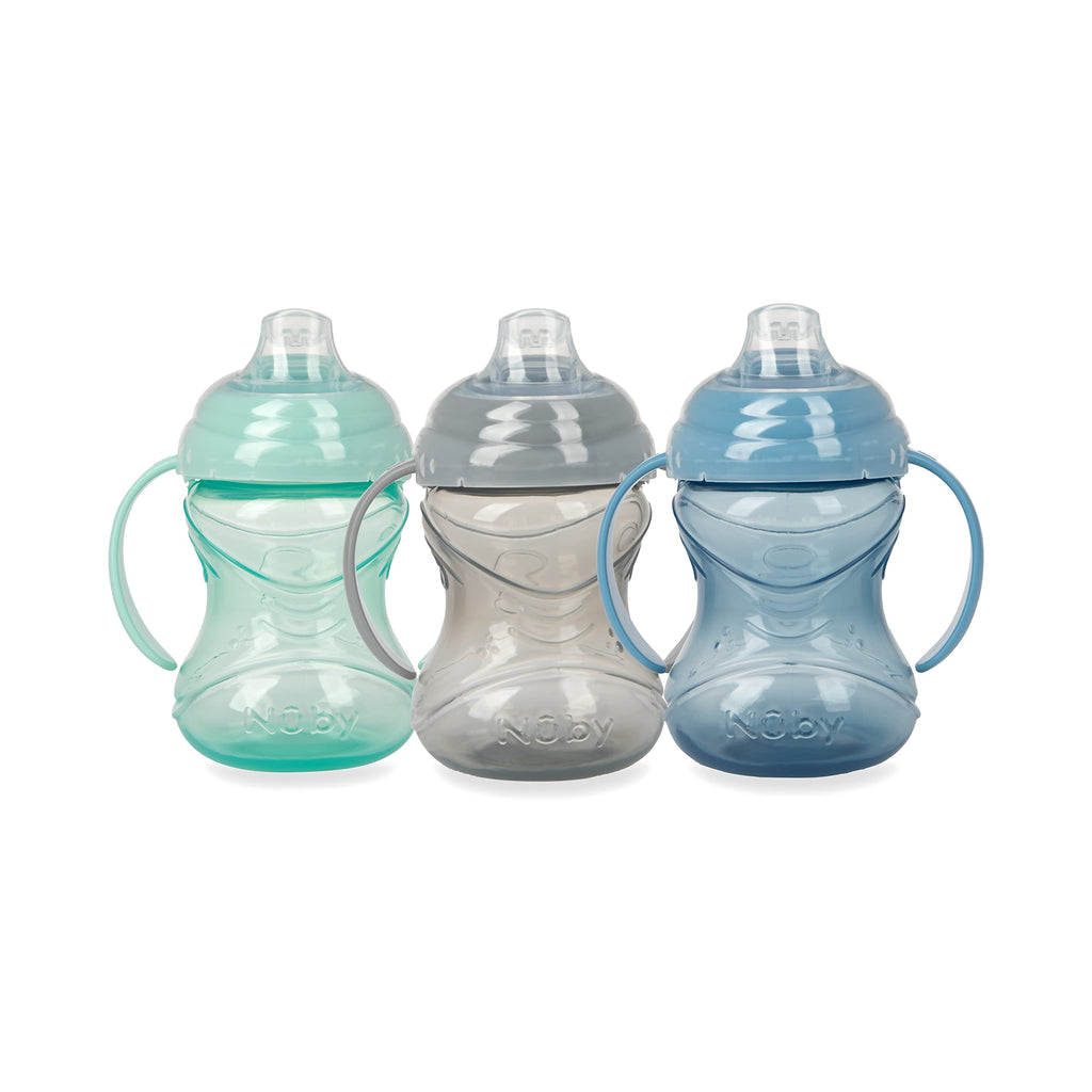 Nuby Clik-It Grip N' Sip Soft Spout No-Spill Training Sippy Cup with Handles - (3-Pack) 10 oz - 4+ Months - Aqua/Purple/Pink