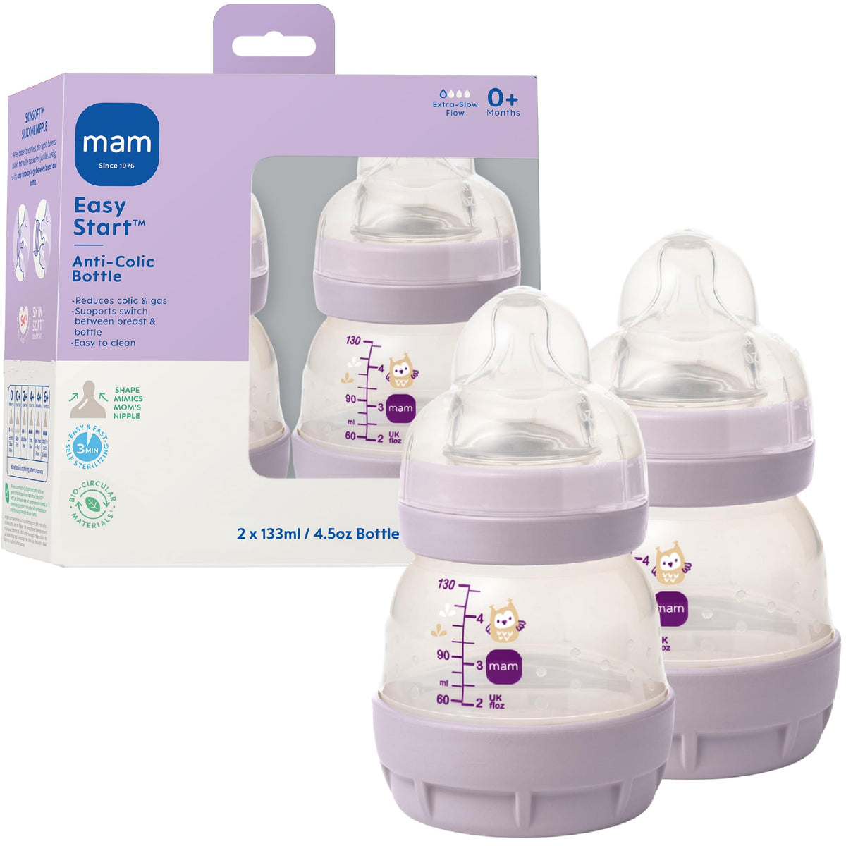 MAM 5oz Easy Start Anti-Colic+ Vented Baby Bottle, 0+ Mths, 4 Pk, Unisex