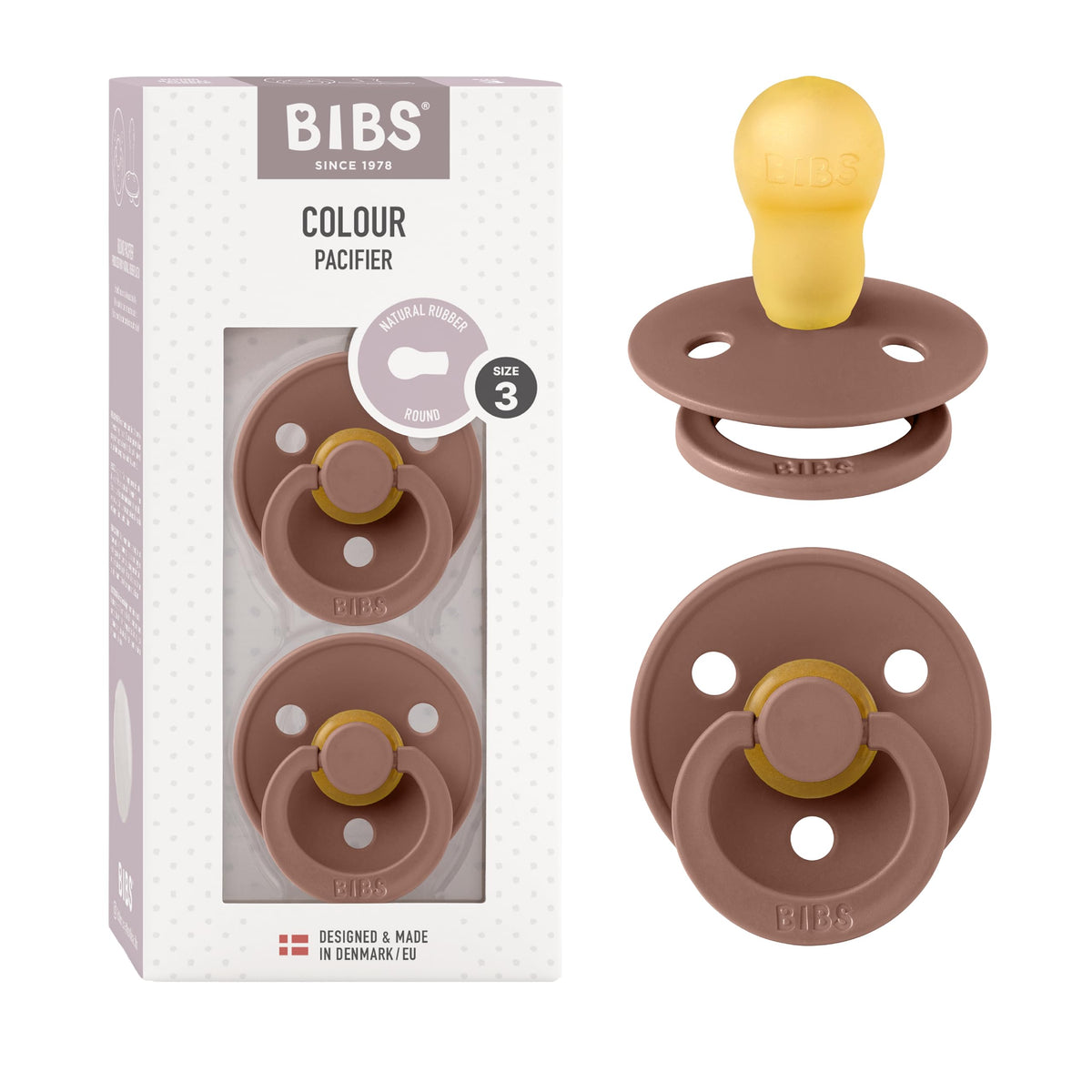 BIBS Pacifiers Colour Collection | Natural Rubber Baby Pacifier | Set of 2 BPA-Free Soothers | Made in Denmark | 0+ Months (Pack of 2) | Blush/Ivory