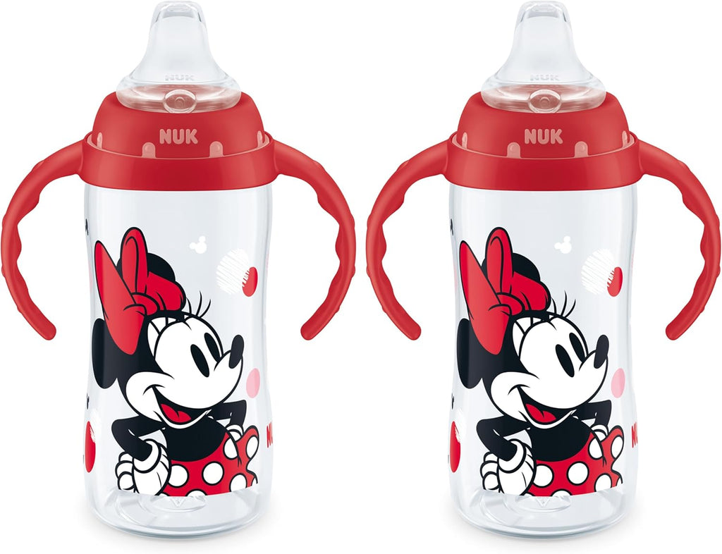 NUK Learner Cup, 10 Oz, Pack of 2, Minnie Mouse – Soft Spout, Easy-Grip Handles, BPA Free, Spill Proof Transition Sippy Cup