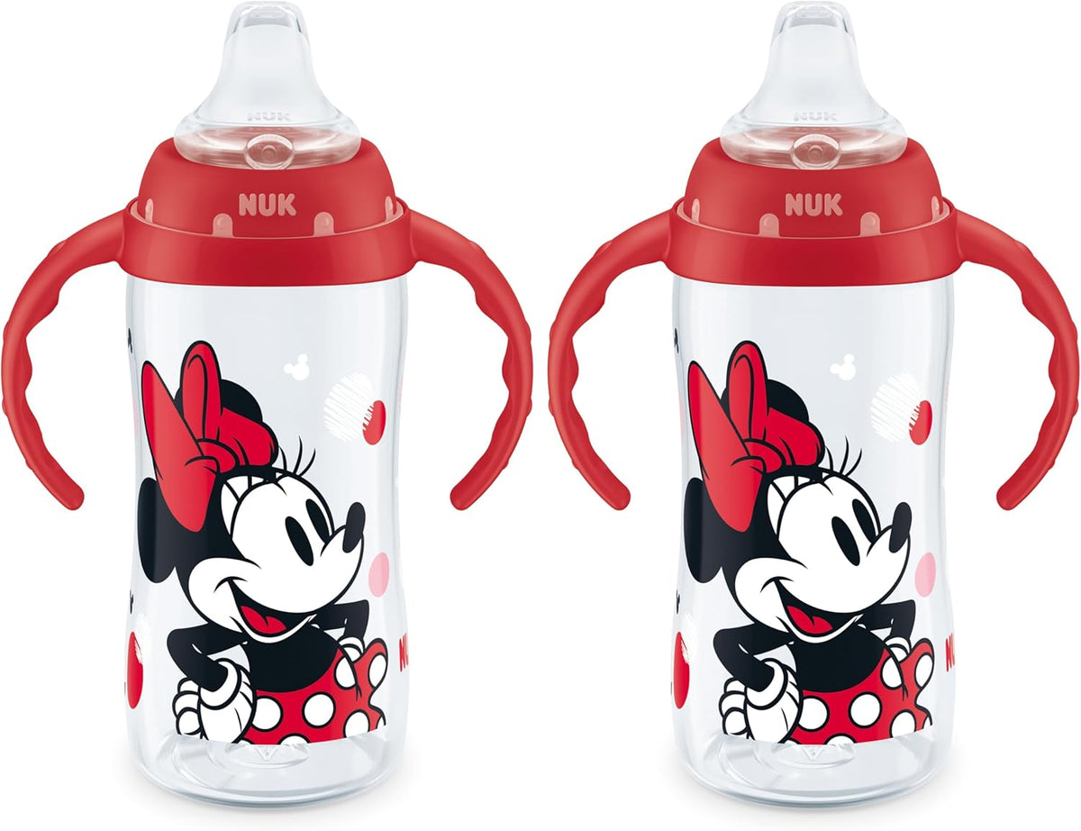 NUK Learner Cup, 10 Oz, Pack of 2, Minnie Mouse – Soft Spout, Easy-Grip Handles, BPA Free, Spill Proof Transition Sippy Cup