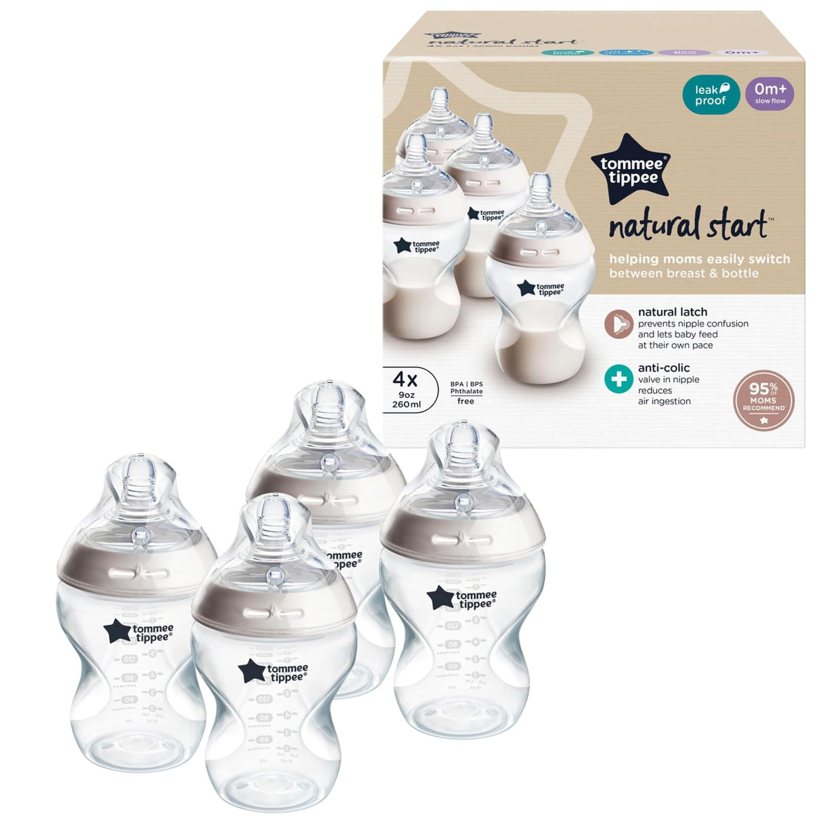 Tommee Tippee Natural Start Baby Bottles, Anti-Colic, 0m+, 9oz