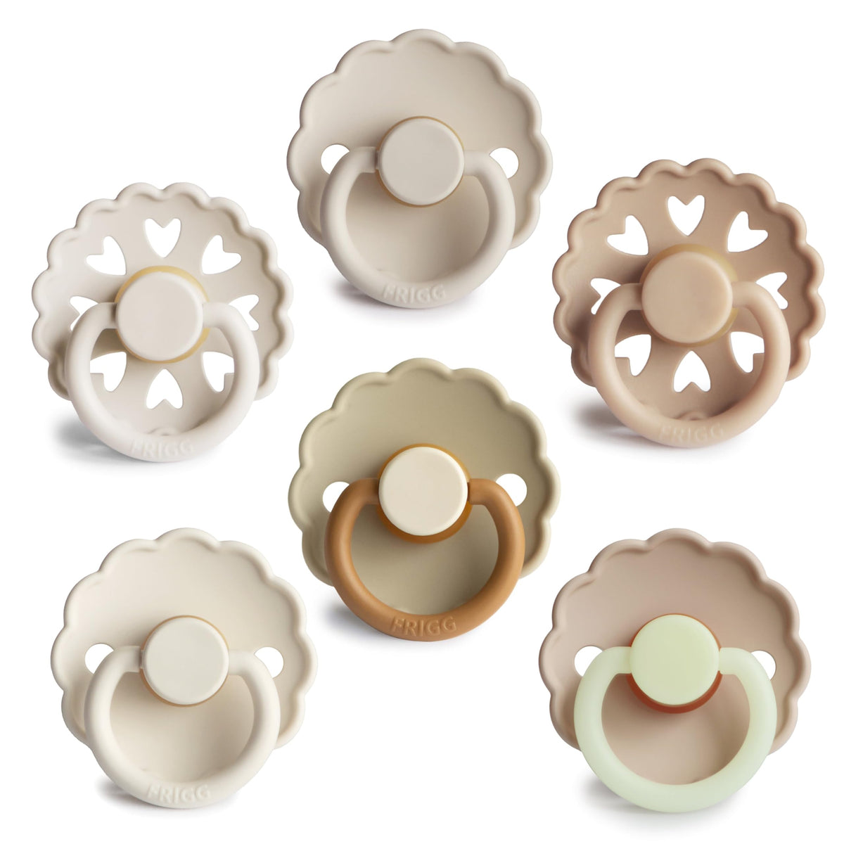 FRIGG Daisy Night Natural Rubber Baby Pacifier | Made in Denmark | BPA-Free (Blush/Cream, 6-18 Months) 2-Pack