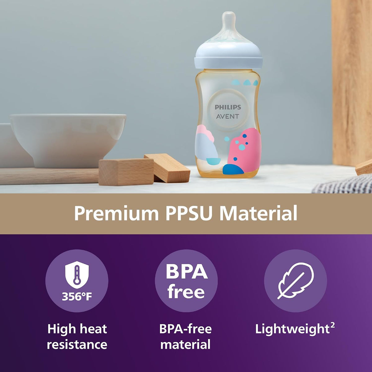 Philips Avent Natural PPSU Baby Bottles, Medium Flow, 9 oz, BPA-Free